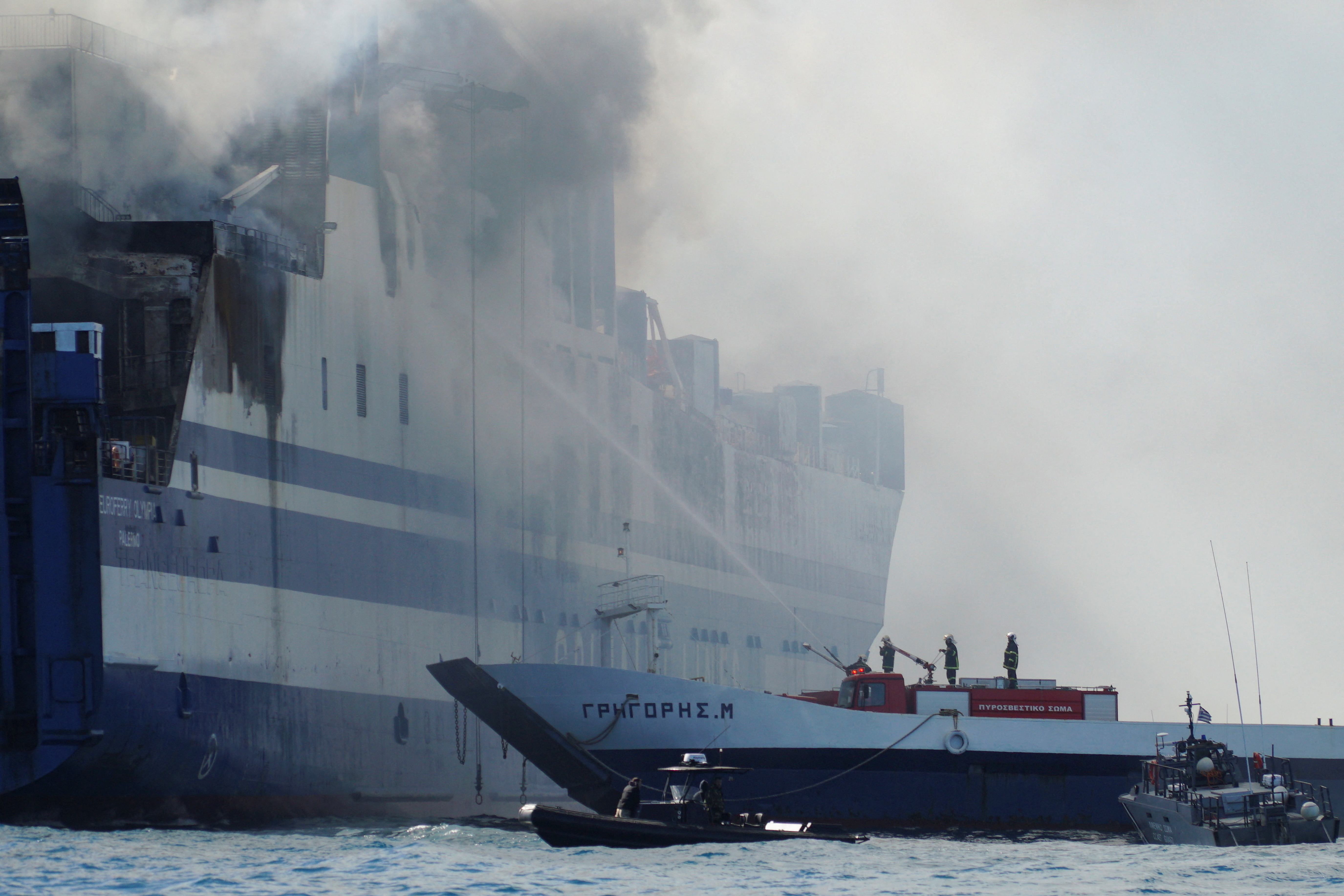 Fire breaks out on Italian-flagged Euroferry Olympia off the island of Corfu
