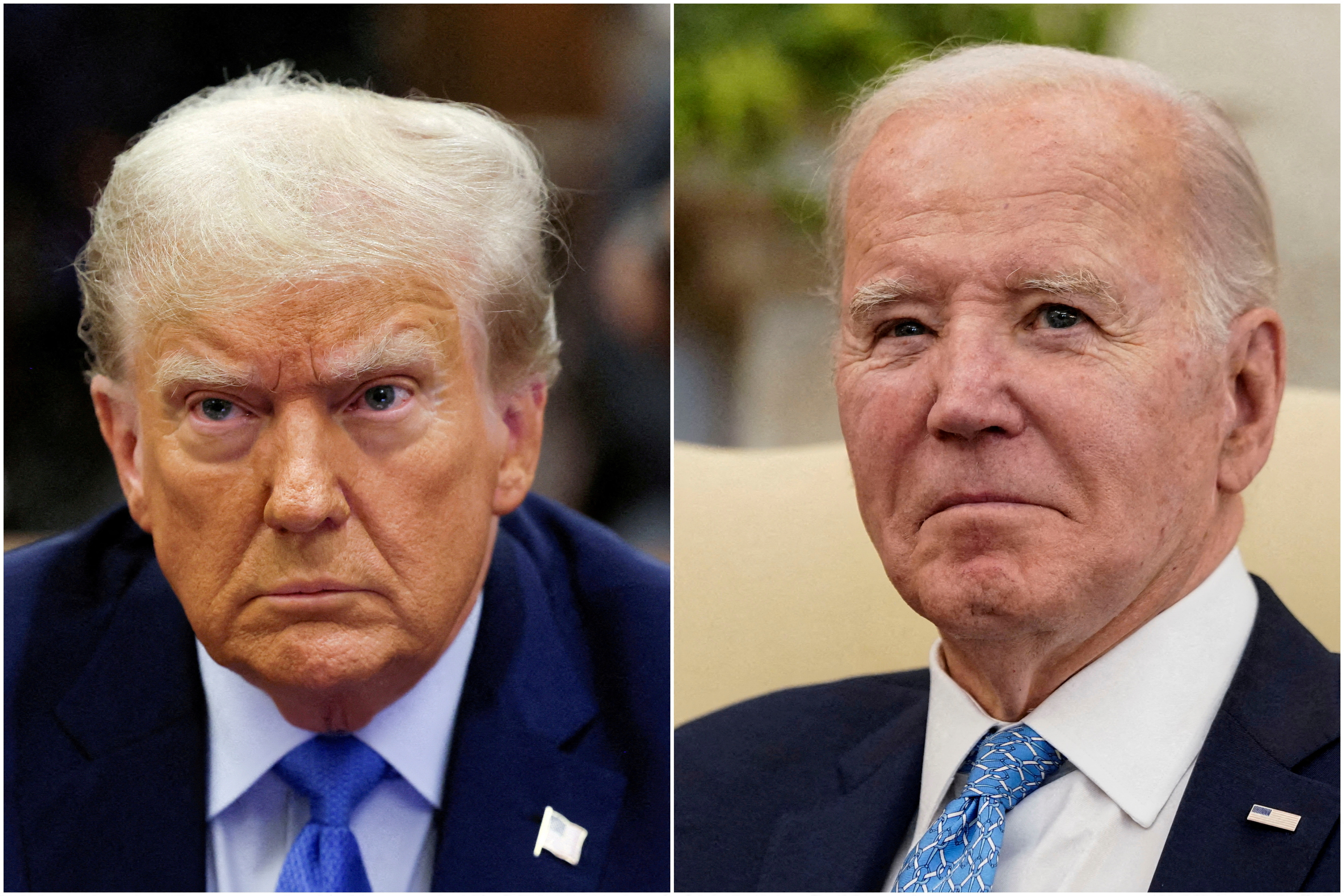 Imagem combinada mostrando o ex-presidente dos EUA Donald Trump e o presidente dos EUA Joe Biden