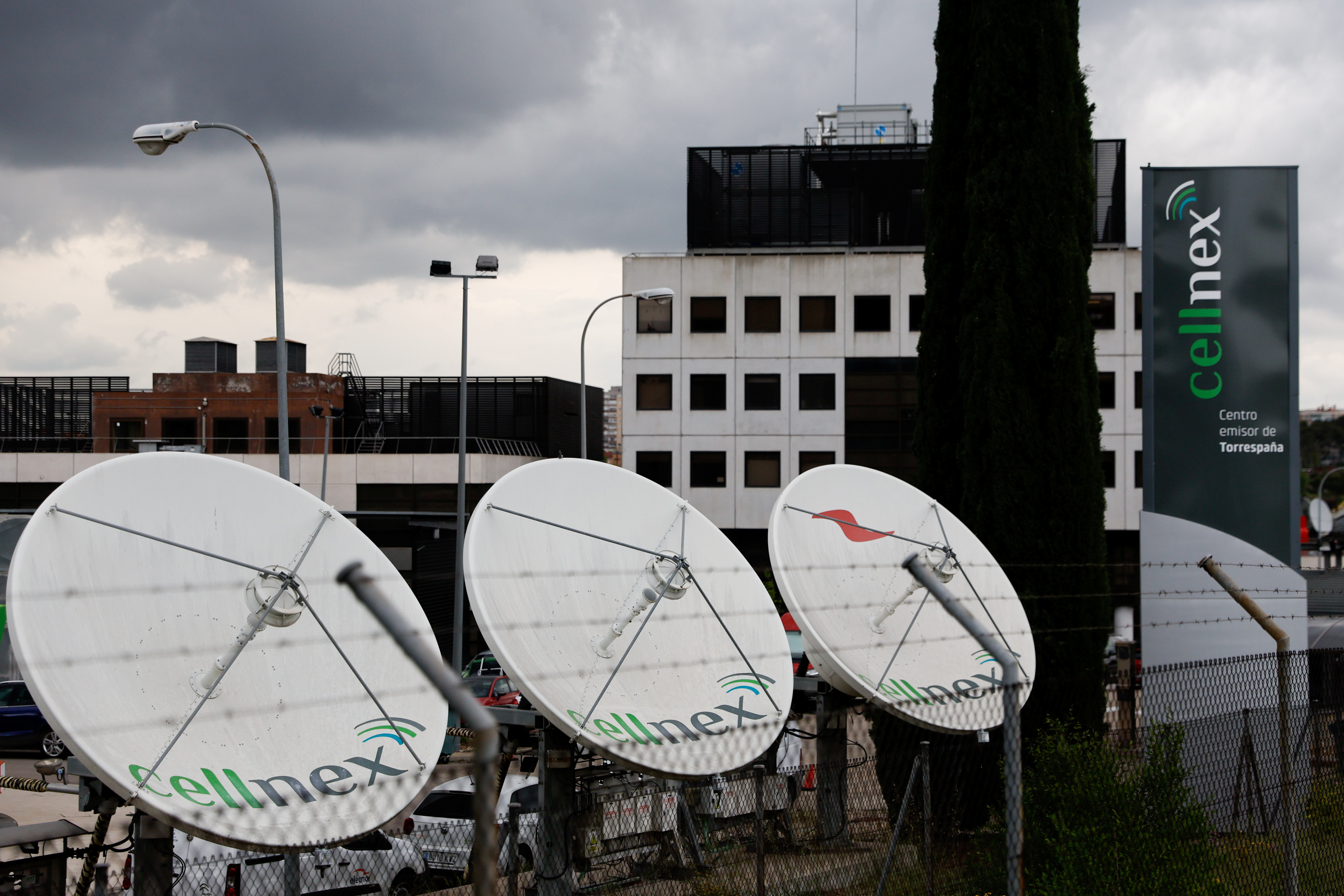 Telecom antennas of Spain’s telecom infrastructure company Cellnex are seen in Madrid