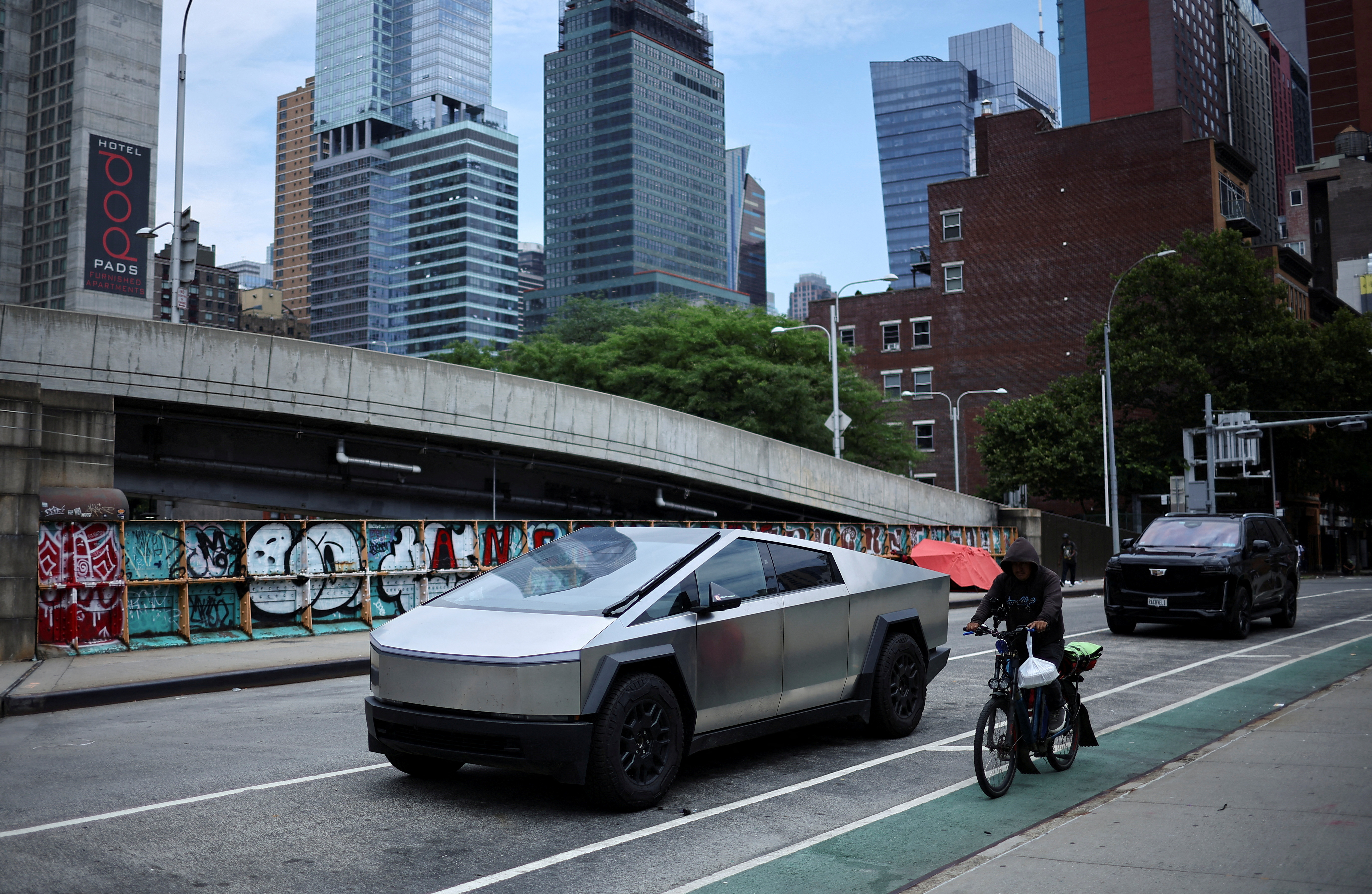A Tesla Cybertruck is pictured parked in New York City
