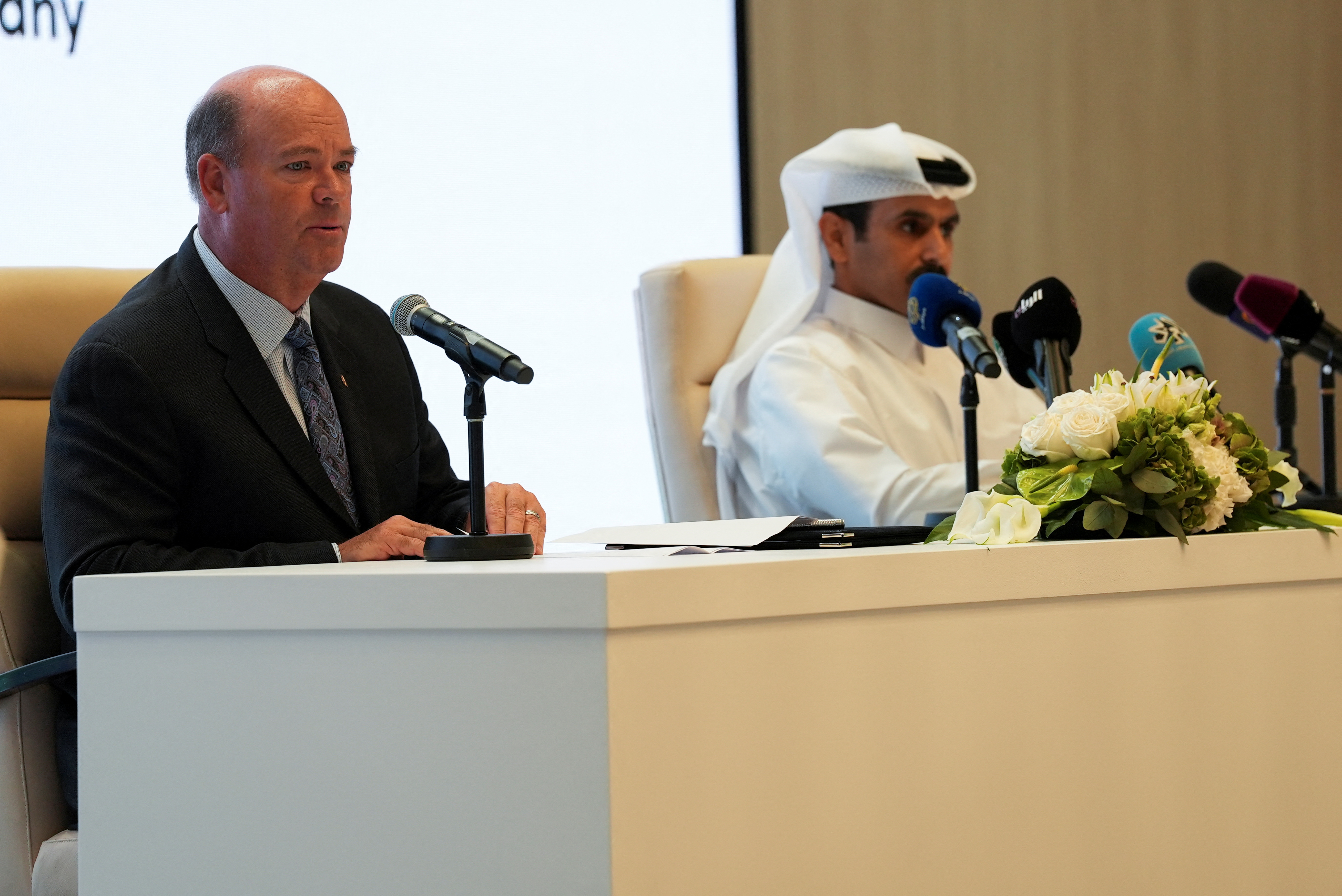 Signing ceremony of two sales and purchase agreements to export liquefied natural gas (LNG) to Germany, in Doha