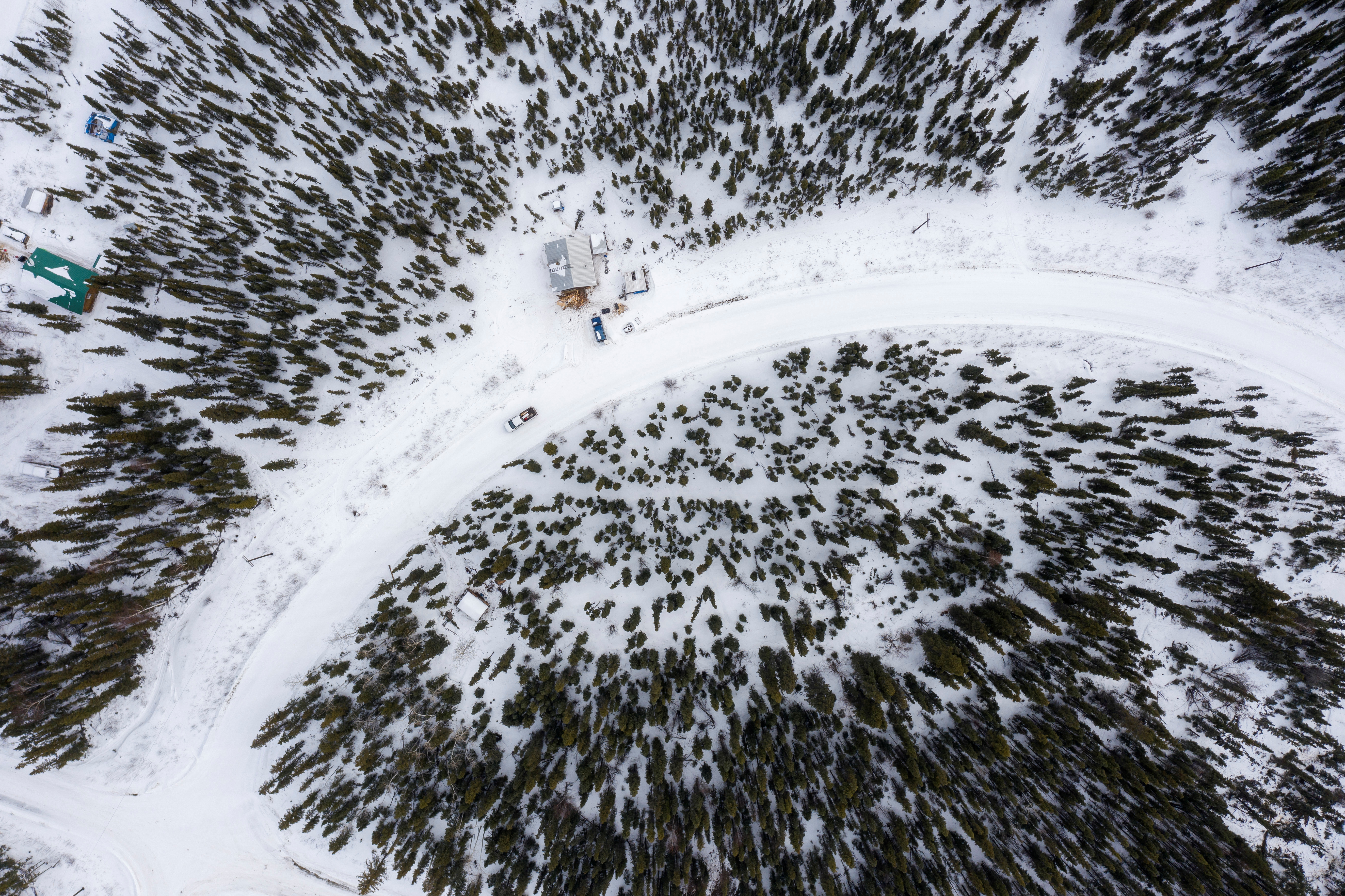 A resident of the tribal village drives near the (COVID-19) vaccination site in Eagle, Alaska, U.S., March 31, 2021. Picture taken with a drone on March 31, 2021.  REUTERS/Nathan Howard