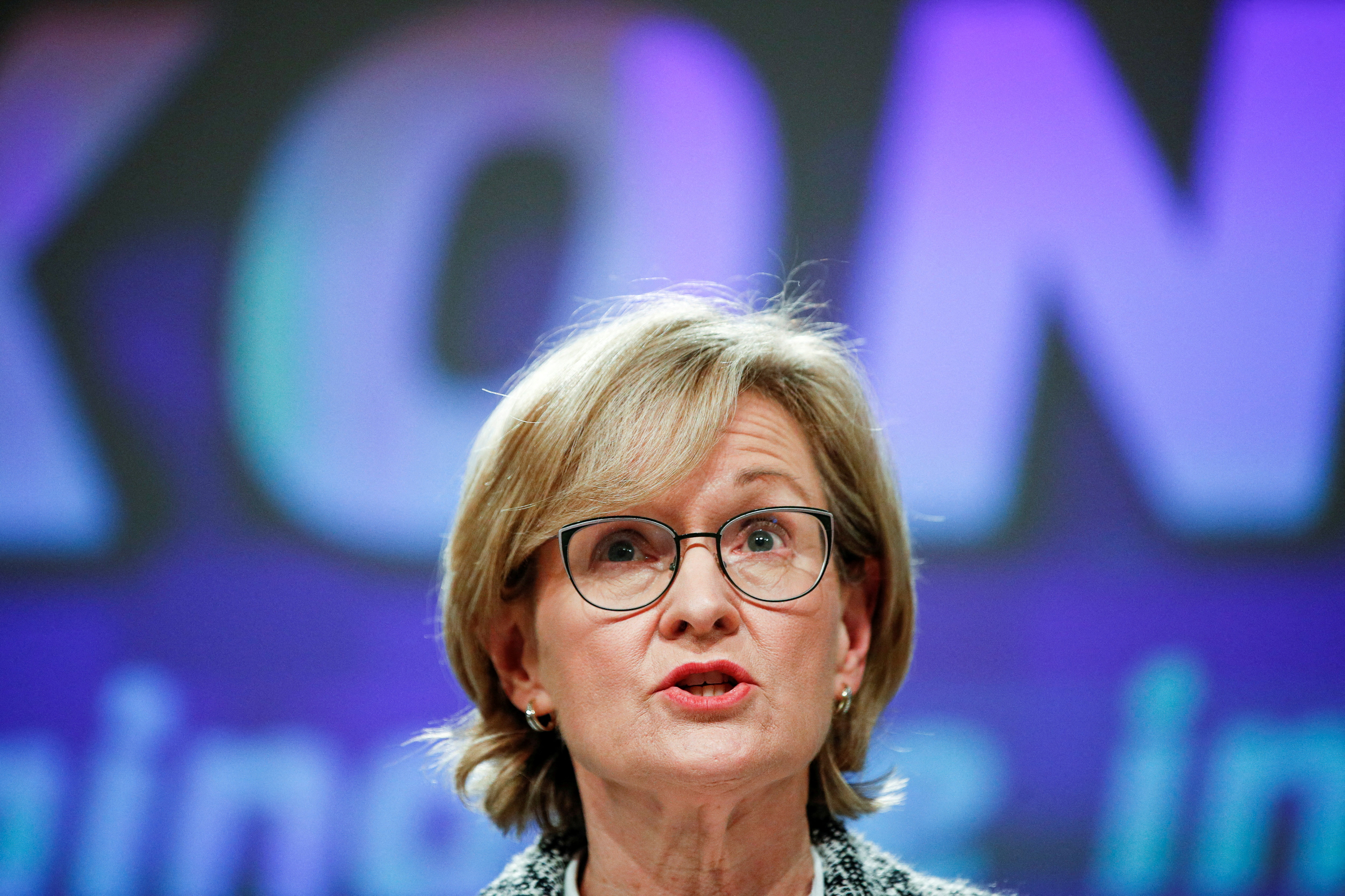 European Commissioner Mairead McGuinness holds a news conference in Brussels