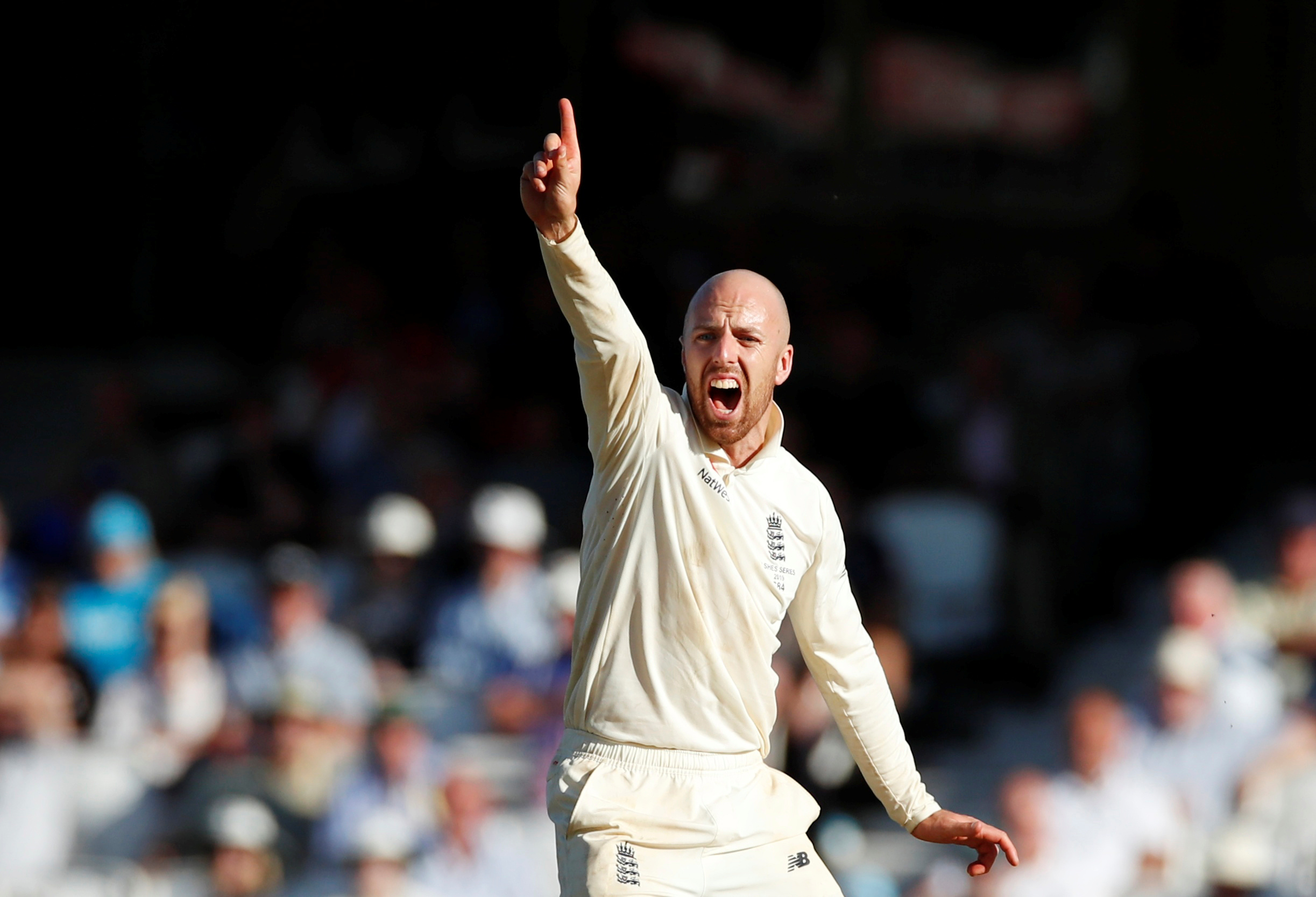 Cricket - Ashes 2019 - Fifth Test - England v Australia - Kia Oval, London, Britain - September 15, 2019  England's Jack Leach successfully appeals for the wicket of Australia's Tim Paine   Action Images via Reuters/Andrew Boyers