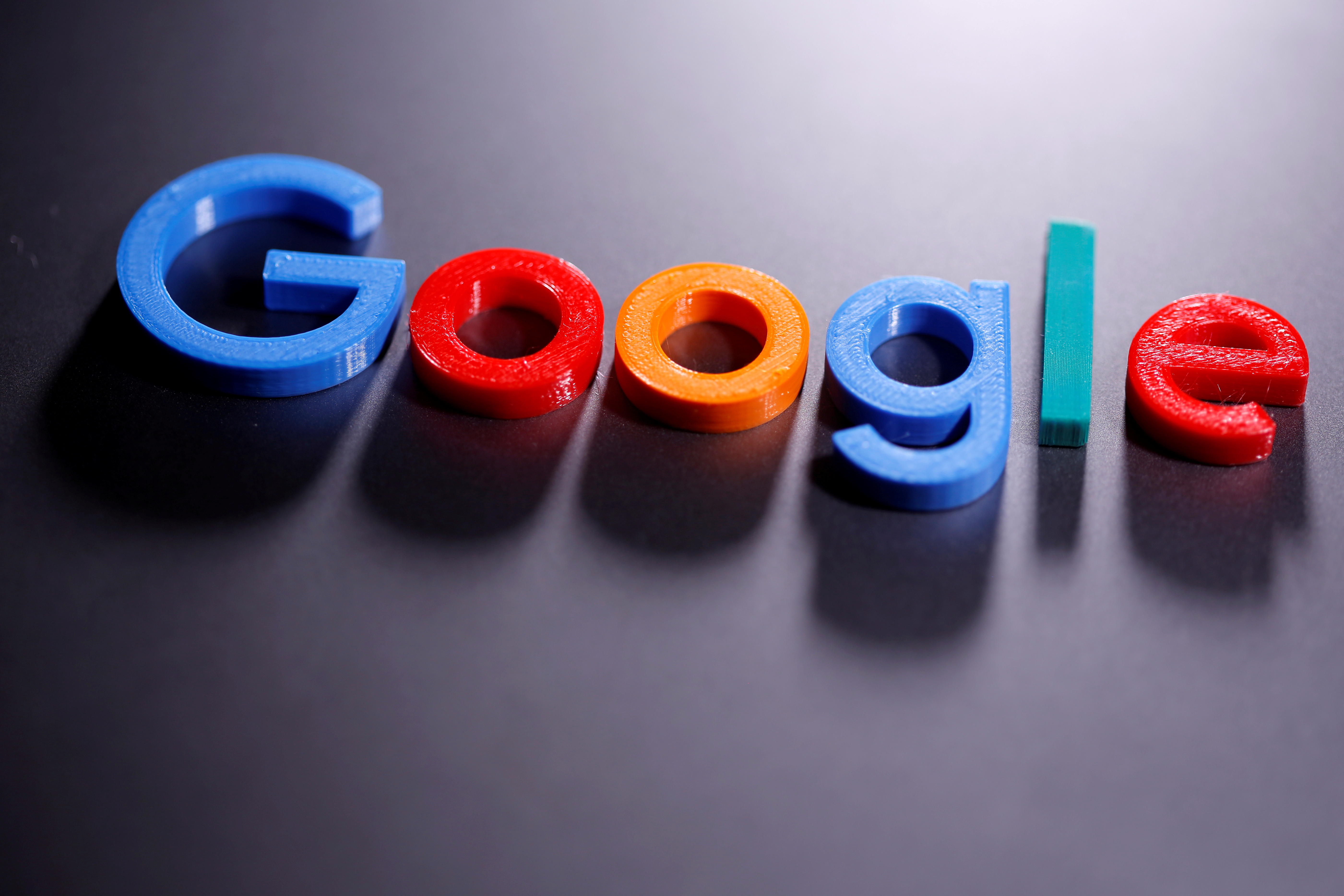 A 3D-printed Google logo is seen in this illustration taken