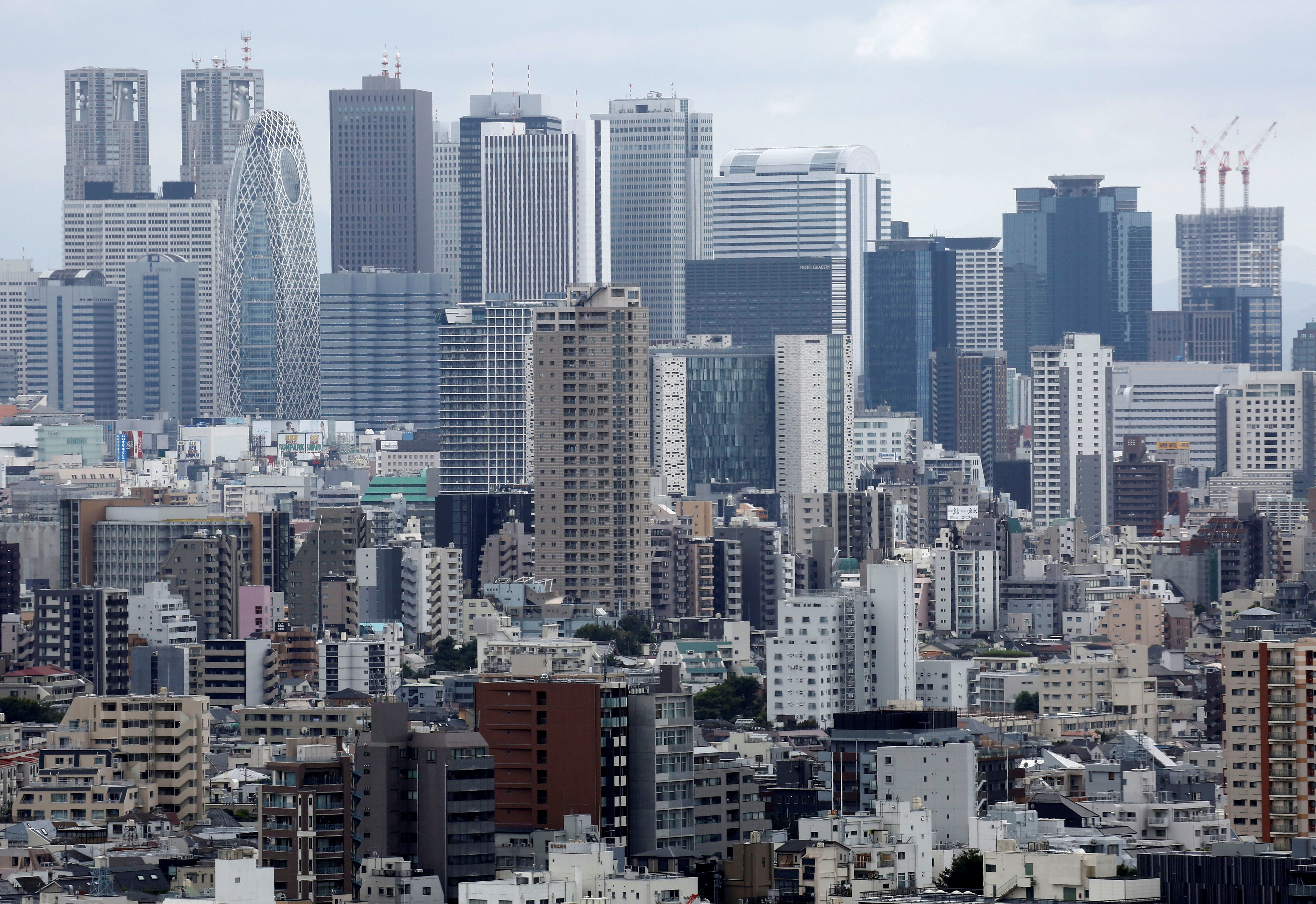 Residential and commercial buildings are pictured in Tokyo