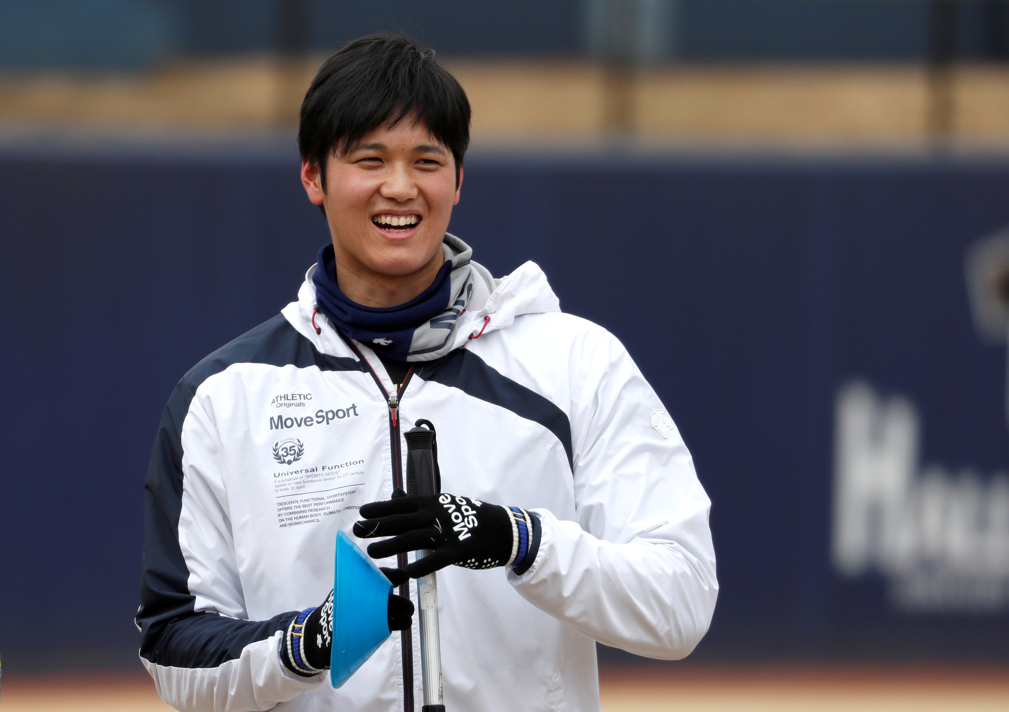 Japanese pitching and hitting star Shohei Ohtani works out ahead of his move to the Los Angeles Angels in Kamagaya