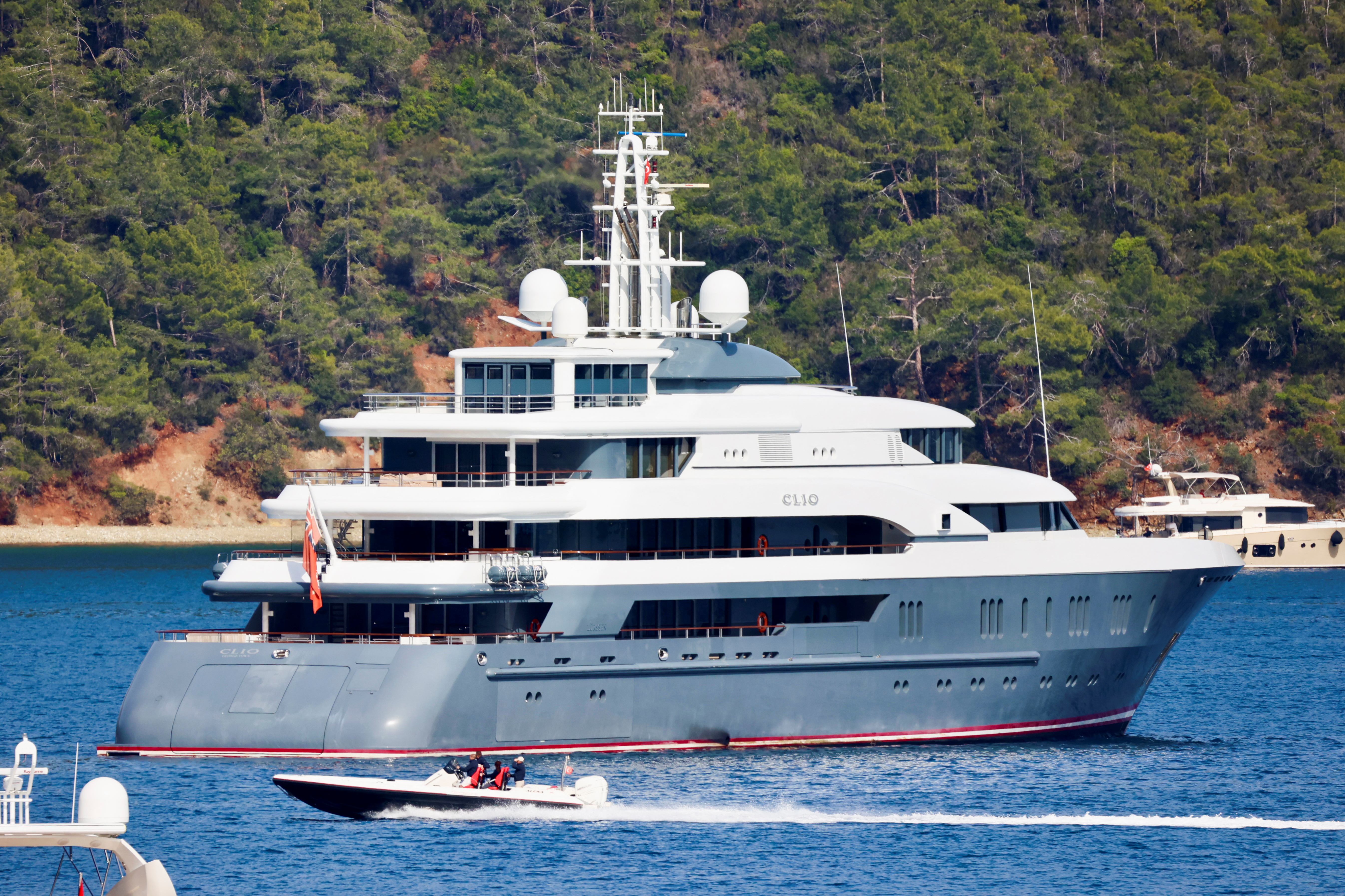 Clio, a yacht linked to Russian aluminum tycoon Oleg Deripaska, is pictured in Gocek Bay