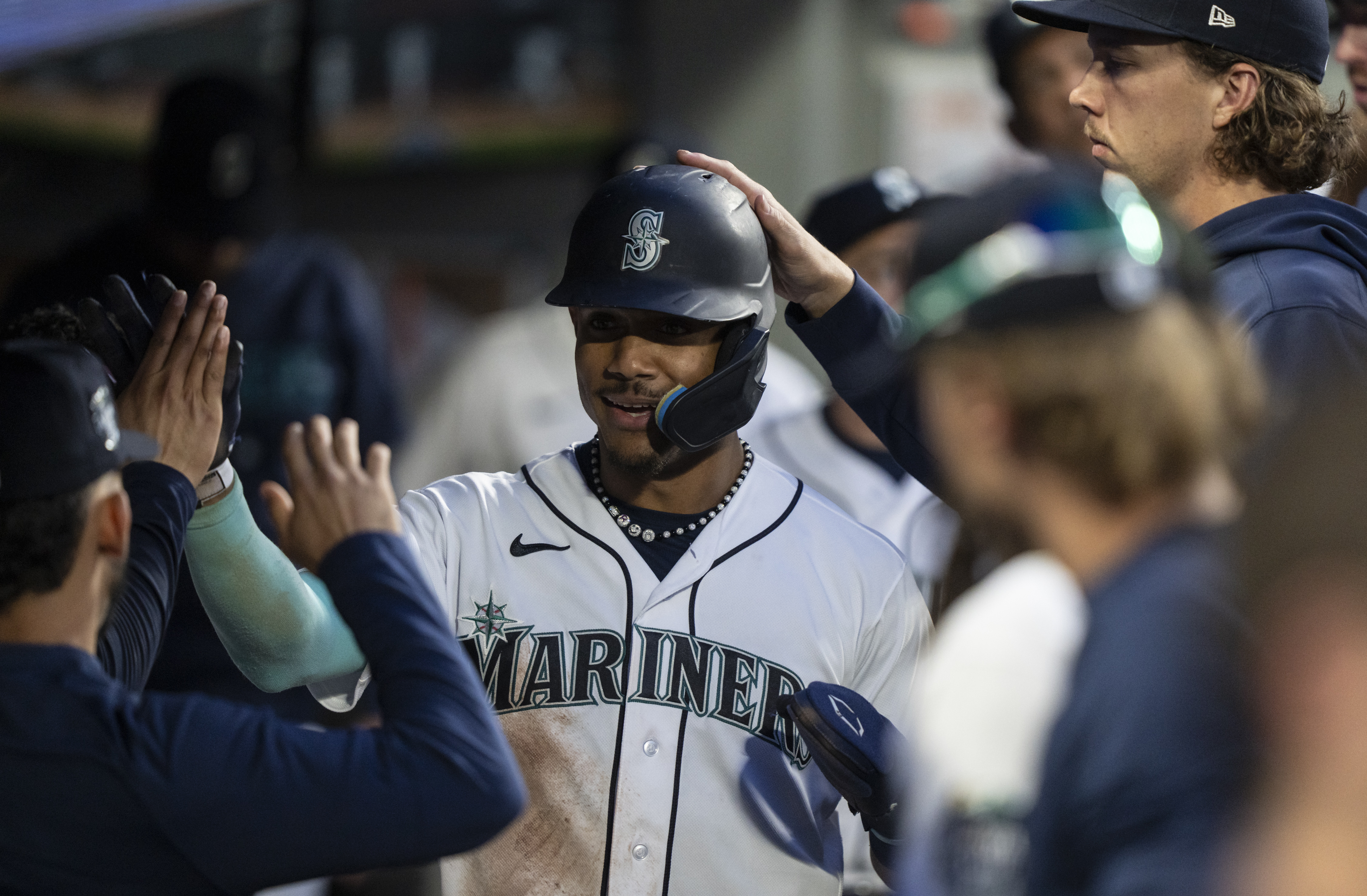 Teoscar Hernandez of the Seattle Mariners celebrates a run against the  Washington Nationals during the fifth inning at T-Mobile Park on June 26,  2023, in Seattle, Washington., National Sports