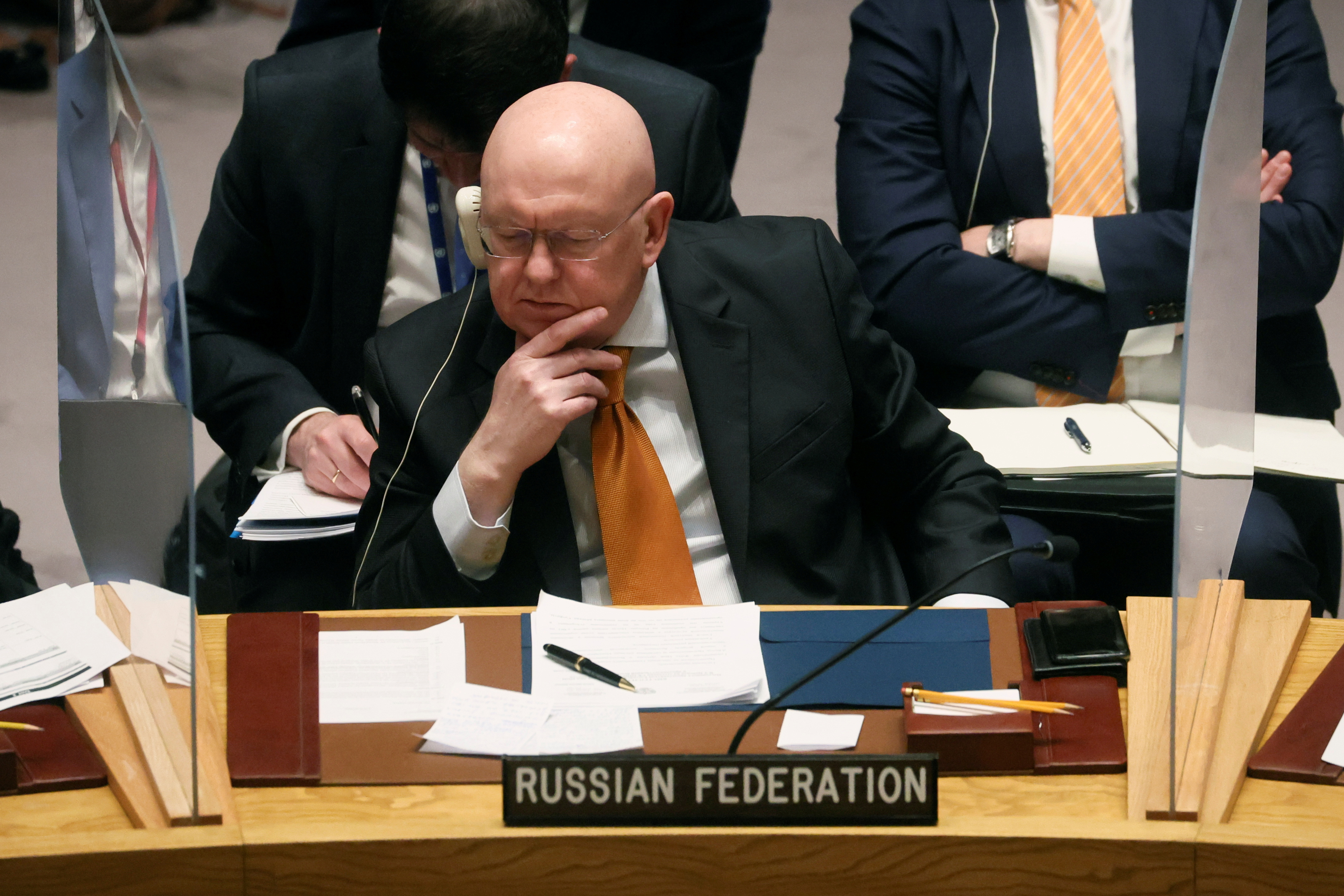 Russian Ambassador to the United Nations Vassily Nebenzia attends U.N. Security Council meeting in New York