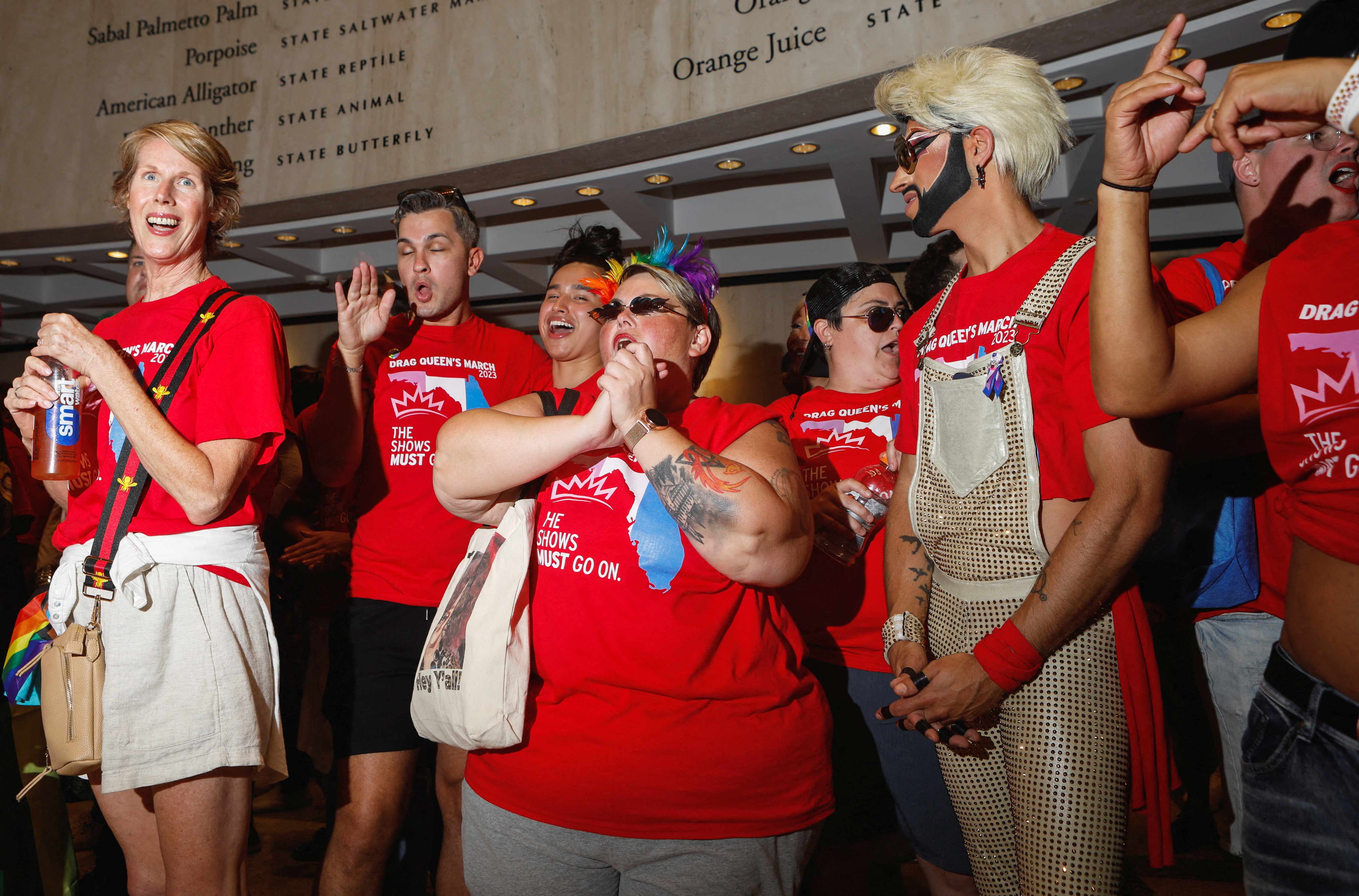Supporters of the drag community protest against Florida's 'Protection of Children' bill which would ban children at live adult performances, at the state capitol in Tallahassee, Florida