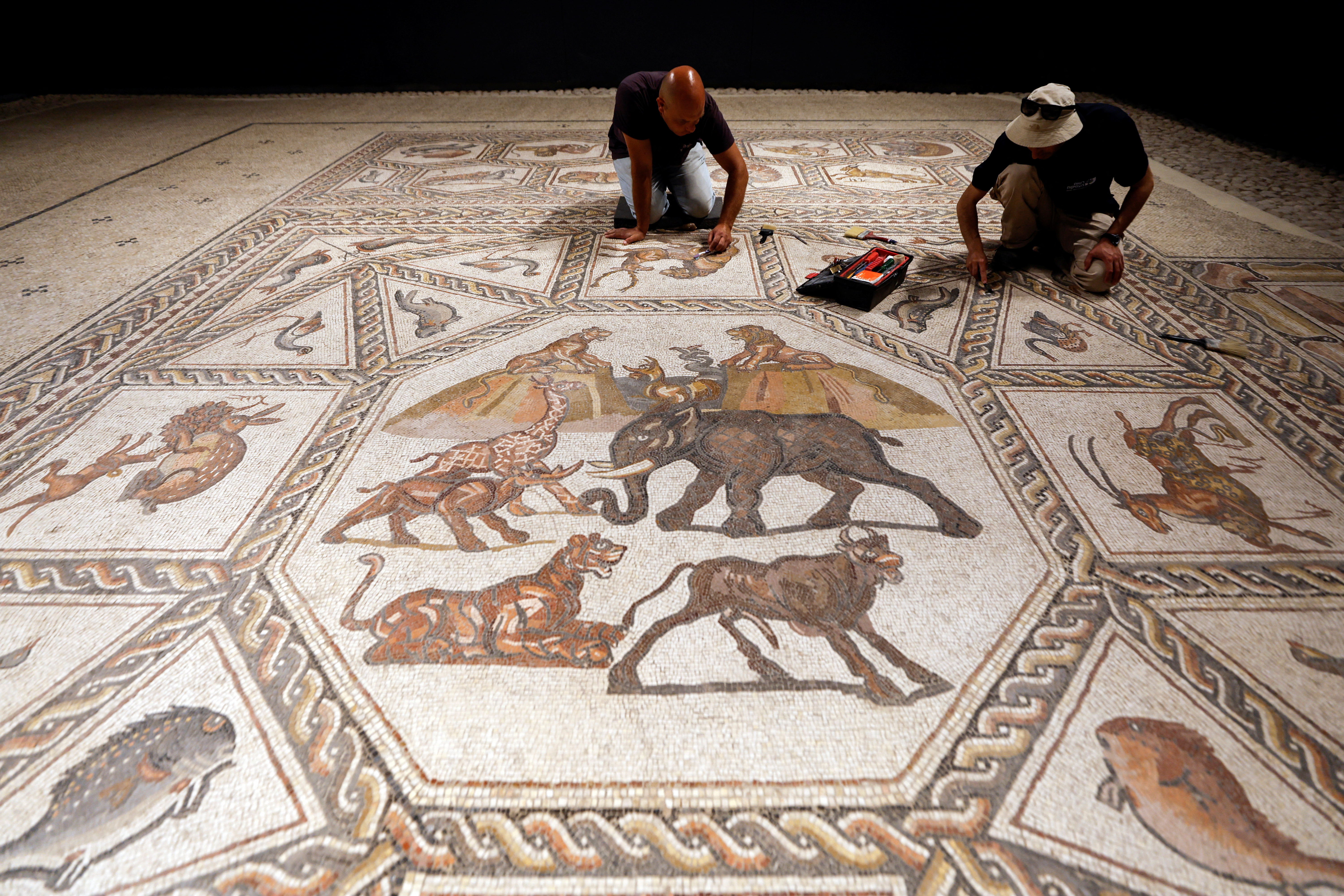Restored Roman-era mosaic is put on display in its original site in Lod