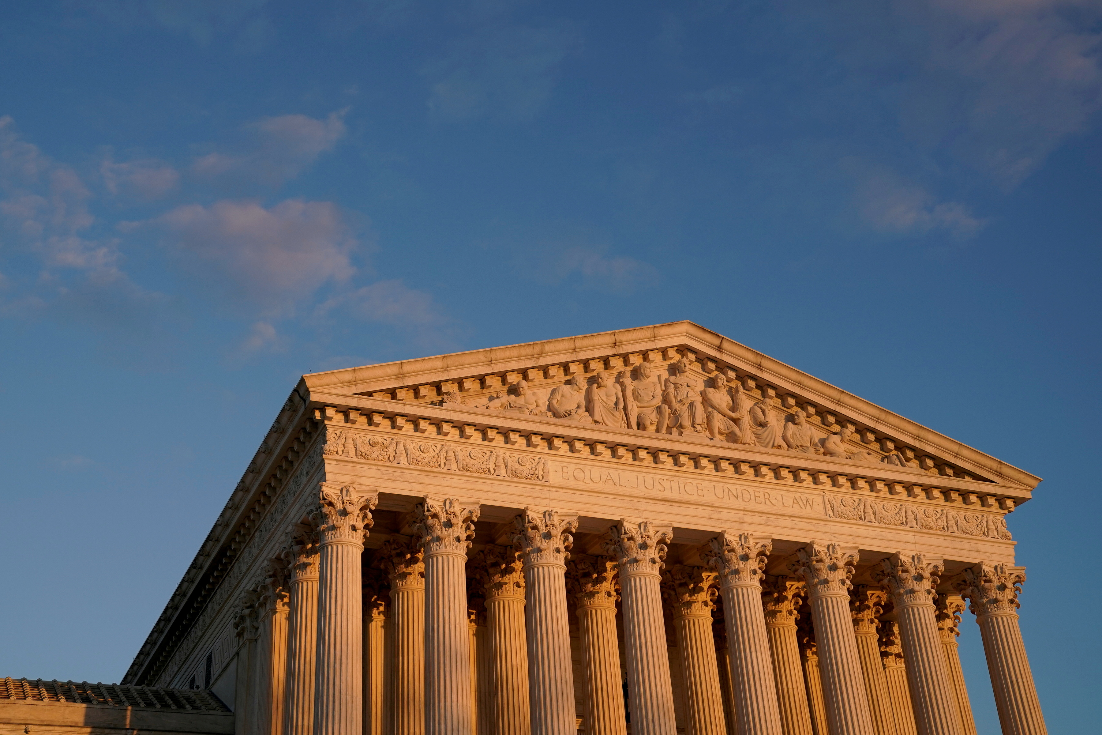 A general view of the U.S. Supreme Court building at sunset in Washington