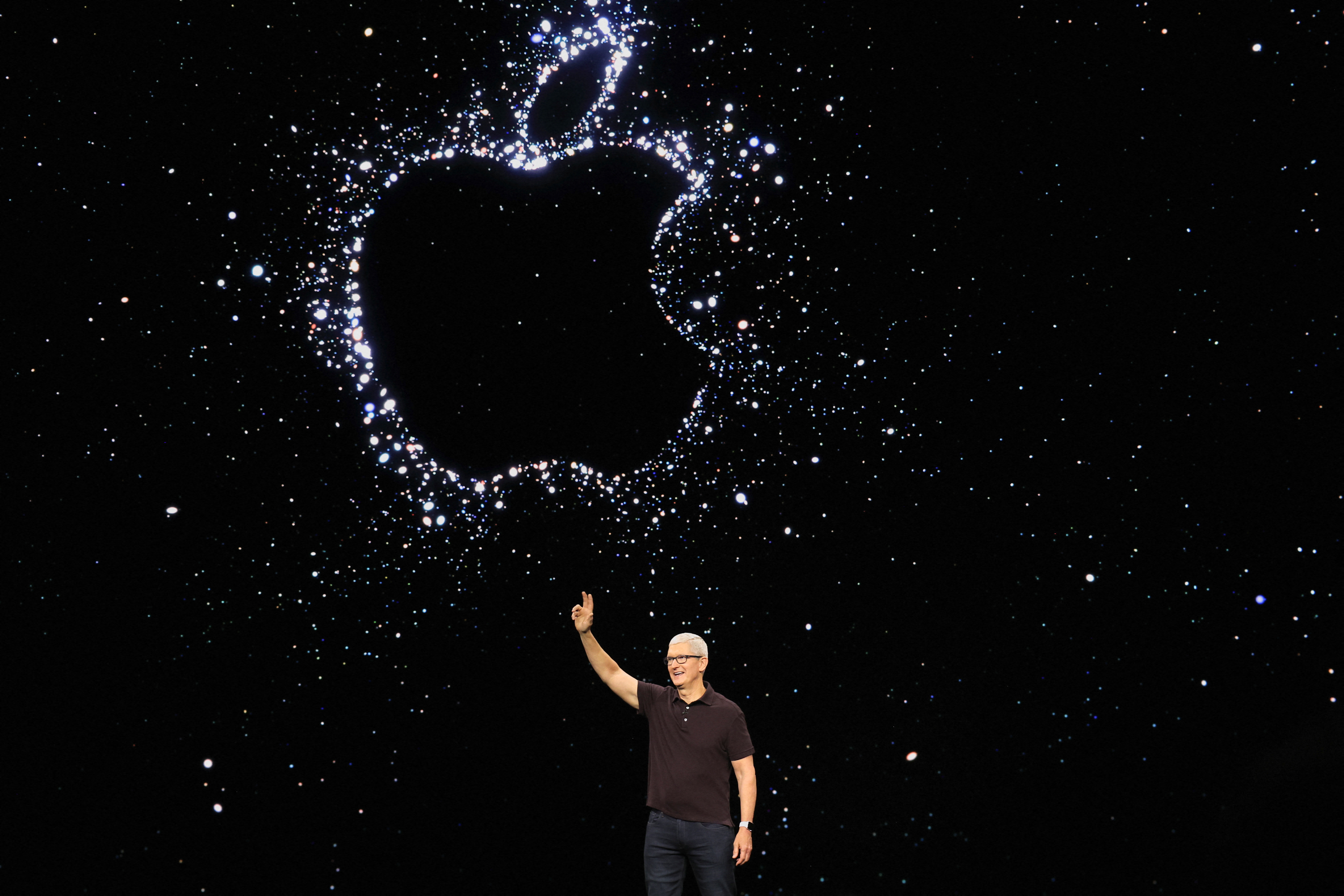 Apple CEO Tim Cook presents the new iPhone 14 at an Apple event at their headquarters in Cupertino, California, U.S. September 7, 2022.