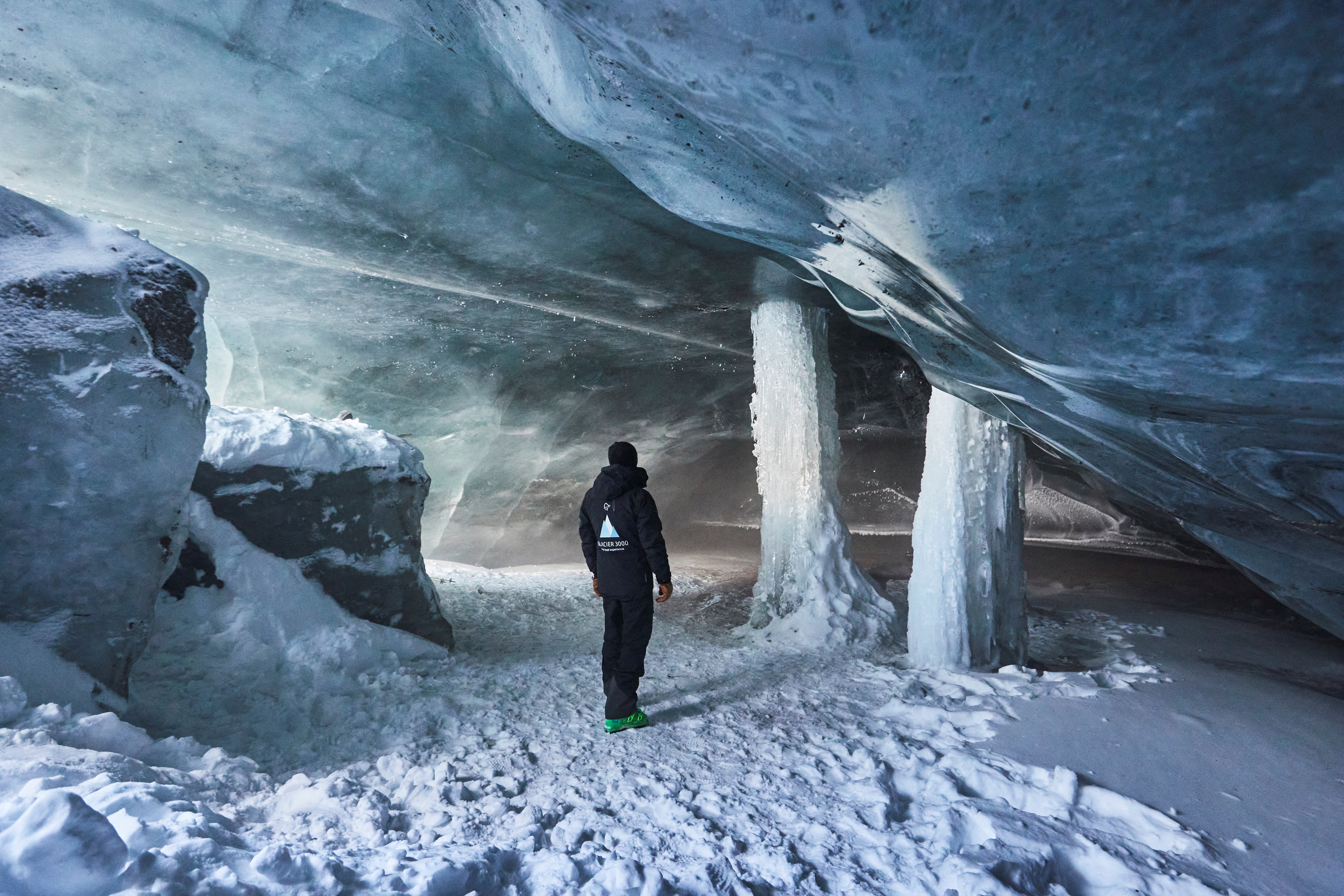 Bernhard Tschannen stands in the ice cave at the Glacier 3000 ski resort in Les Diablerets