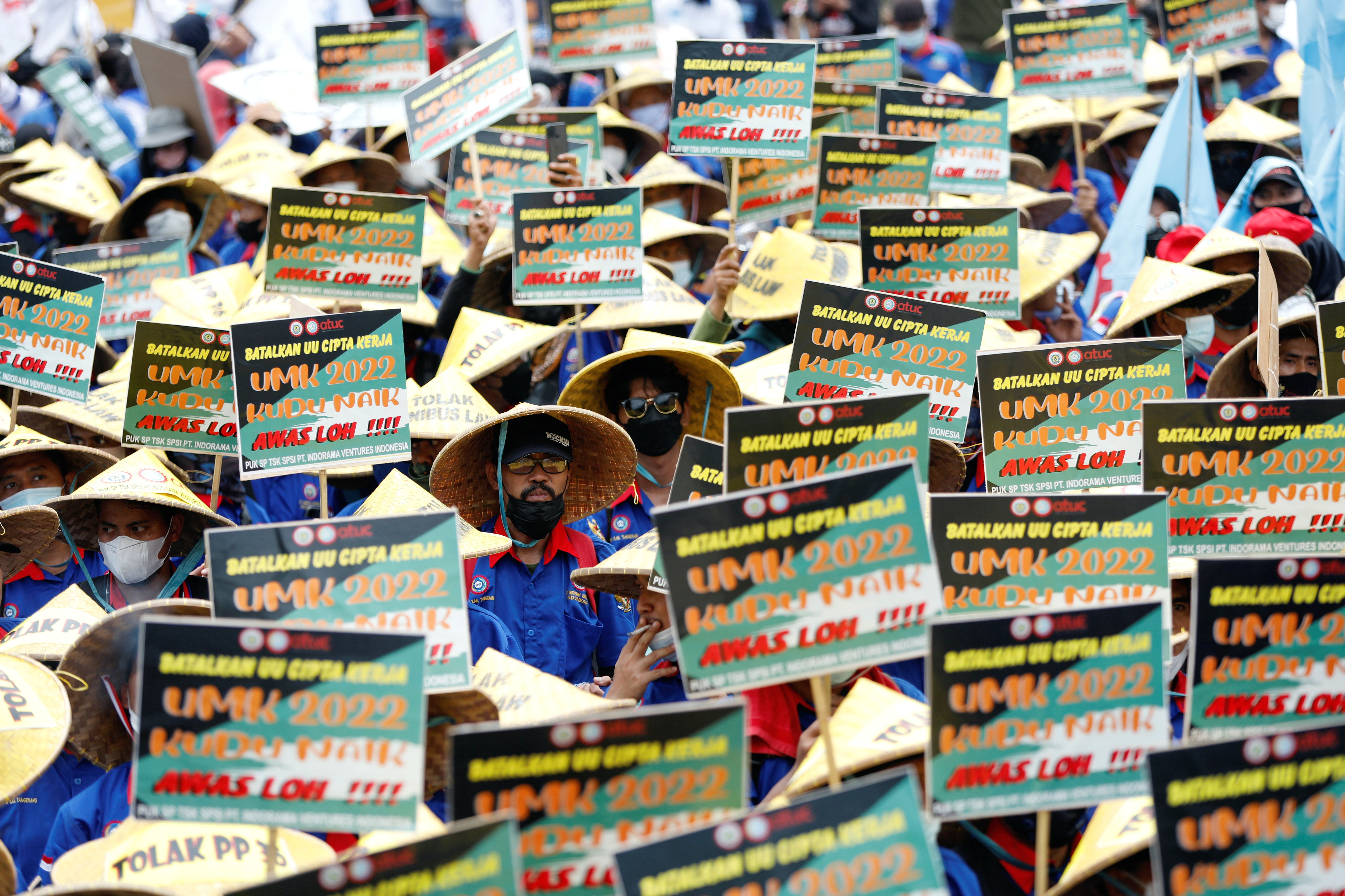 Protest against Indonesian government's labor reforms, in Jakarta