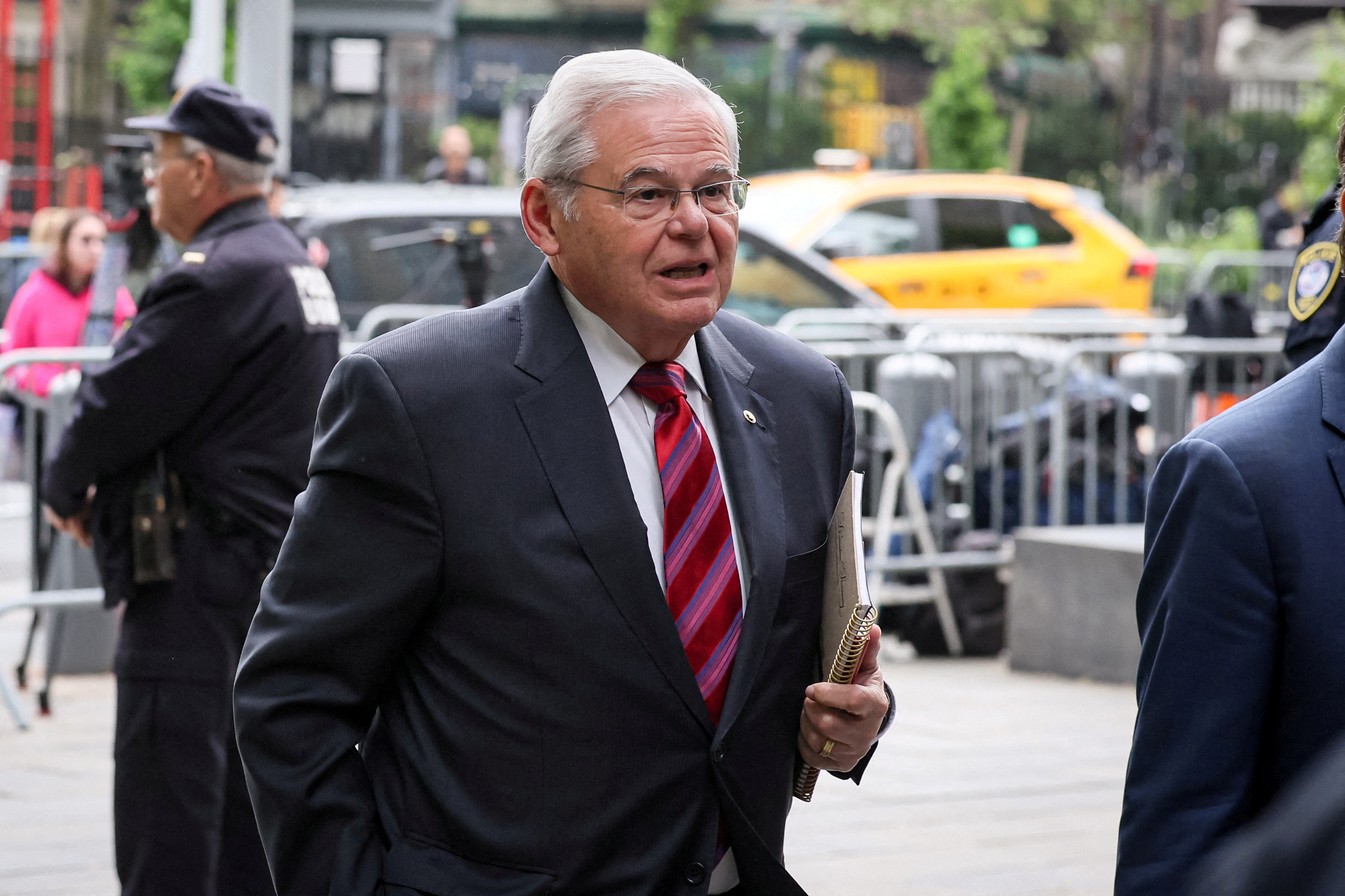 U.S. Senator Robert Menendez arrives at Federal Court for the start of his bribery trial, in New York