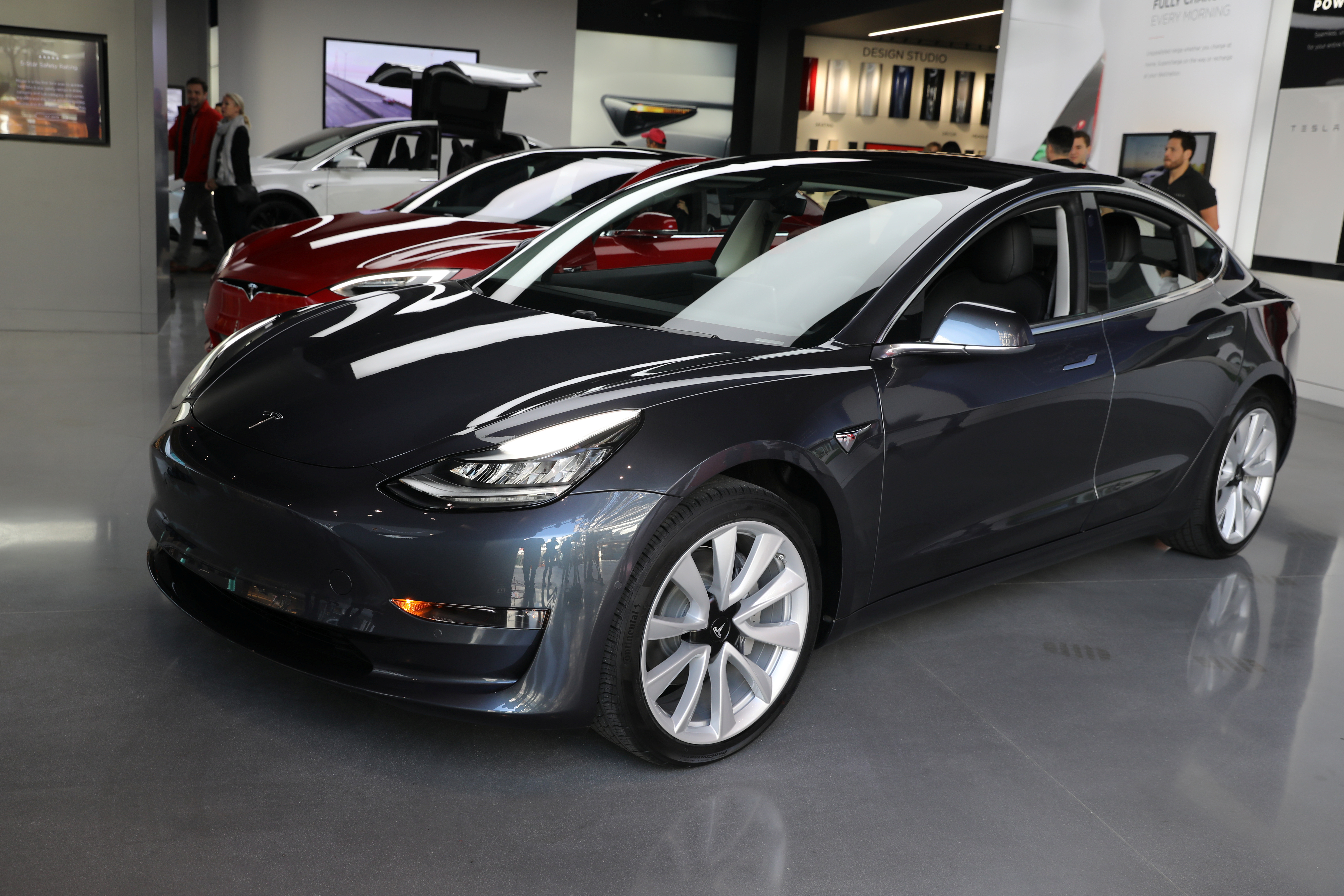 The Tesla Model 3 was spotted at a showroom in Los Angeles