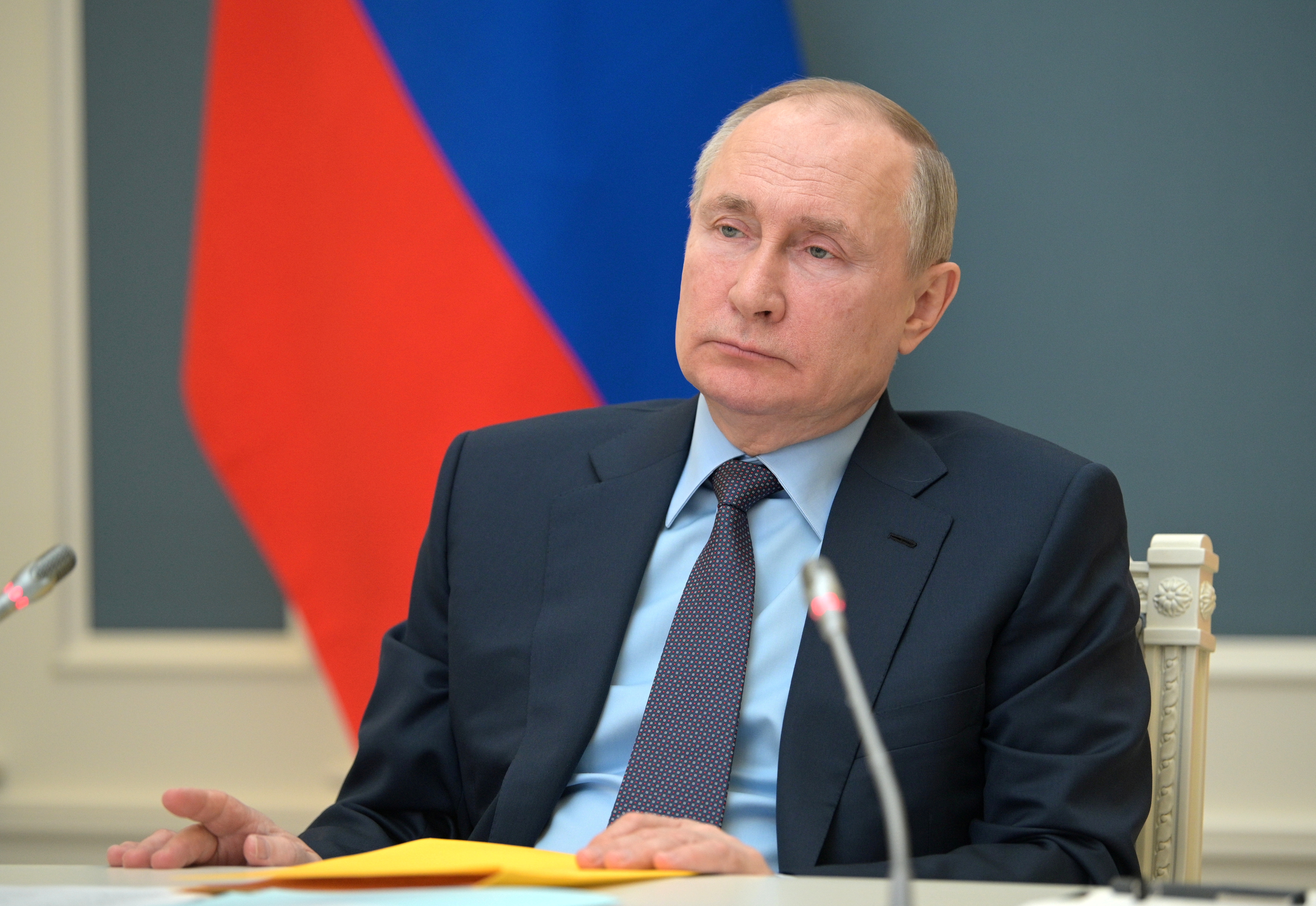Russian President Putin attends a session of the Russian Geographical Society in Moscow