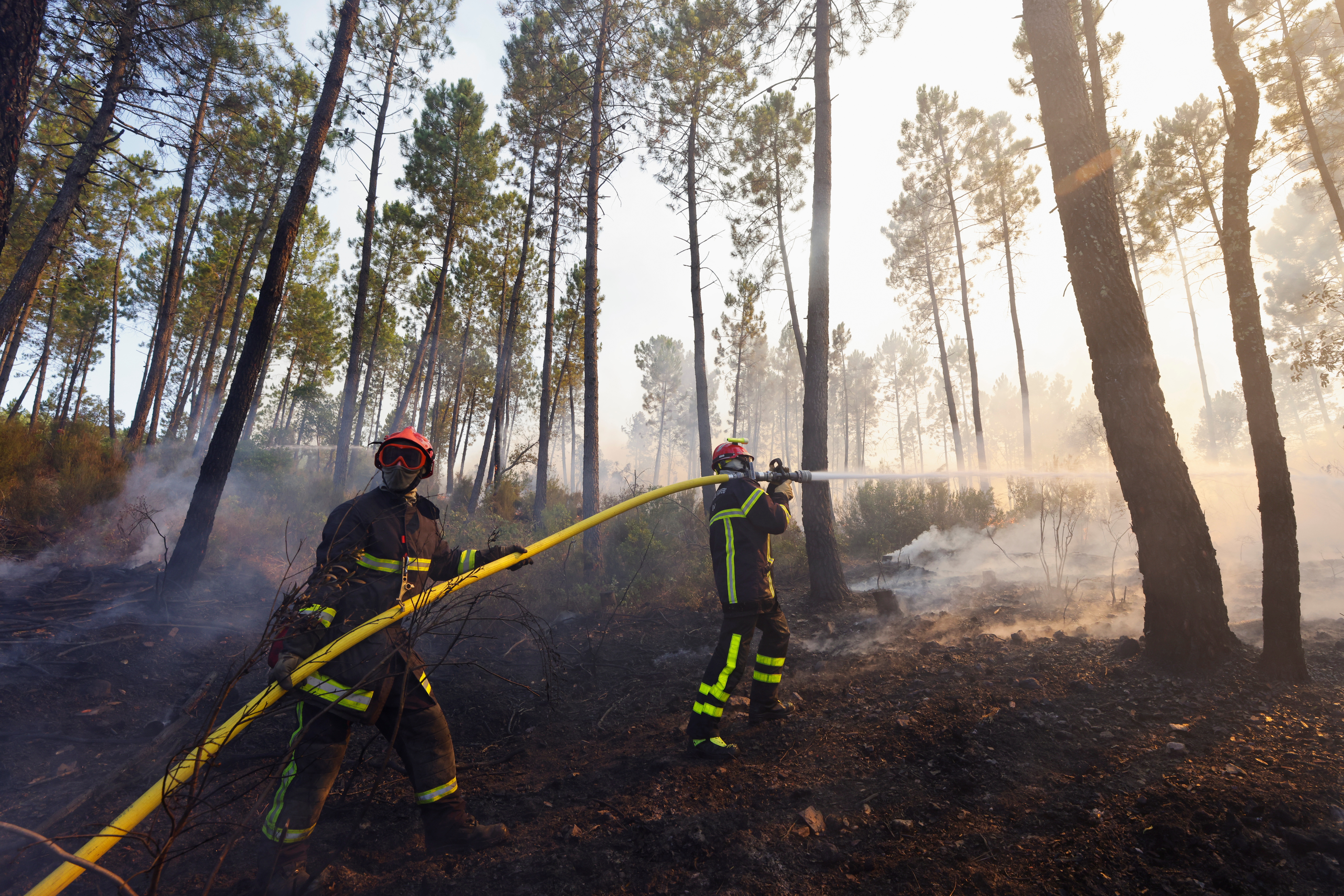 Firefighters extinguish a fire that broke out in Vidauban, in the Var region of southern France, August 18, 2021. REUTERS/Eric Gaillard