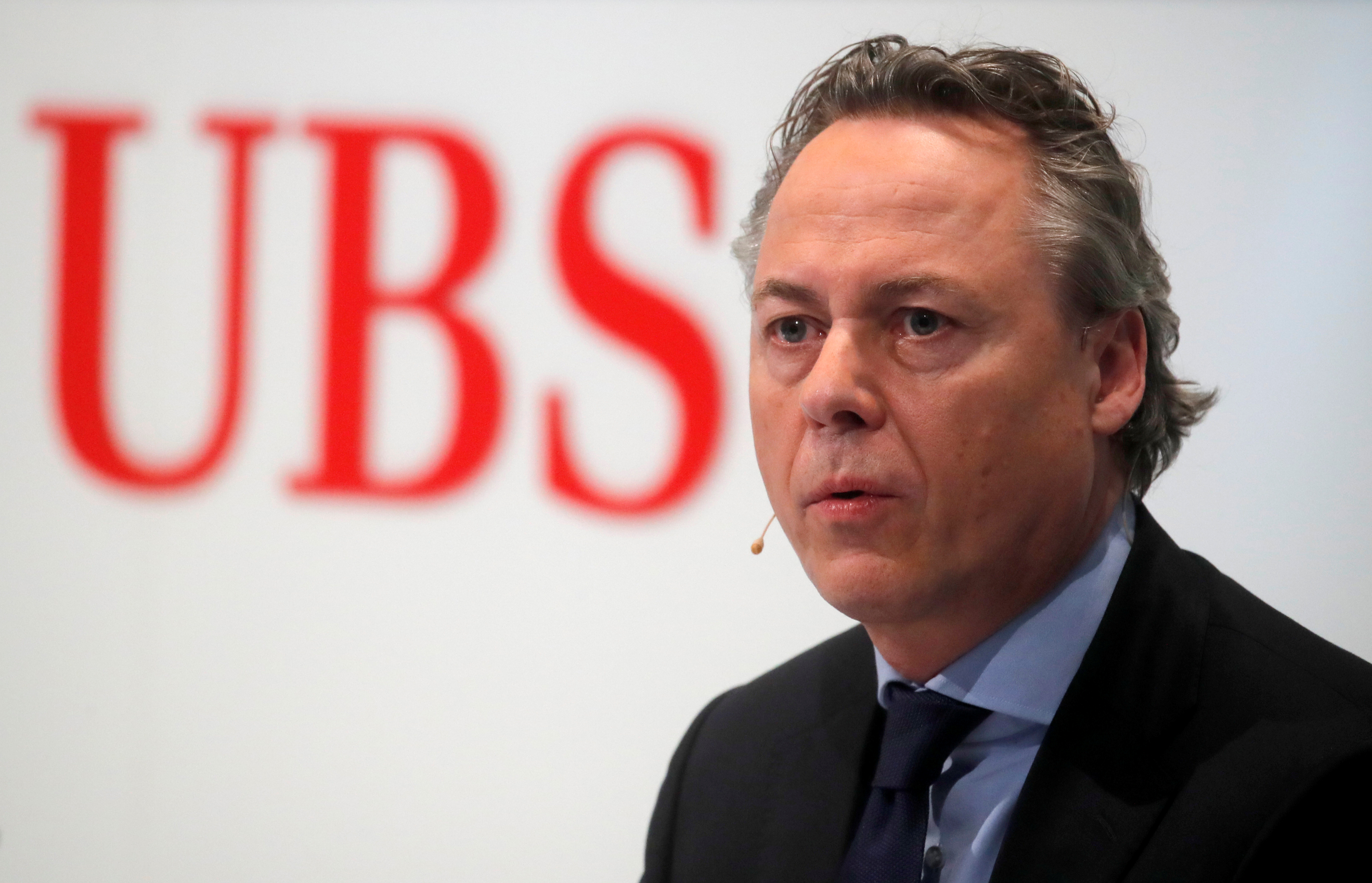 Designated new CEO Hamers of Swiss bank UBS addresses a news conference in Zurich