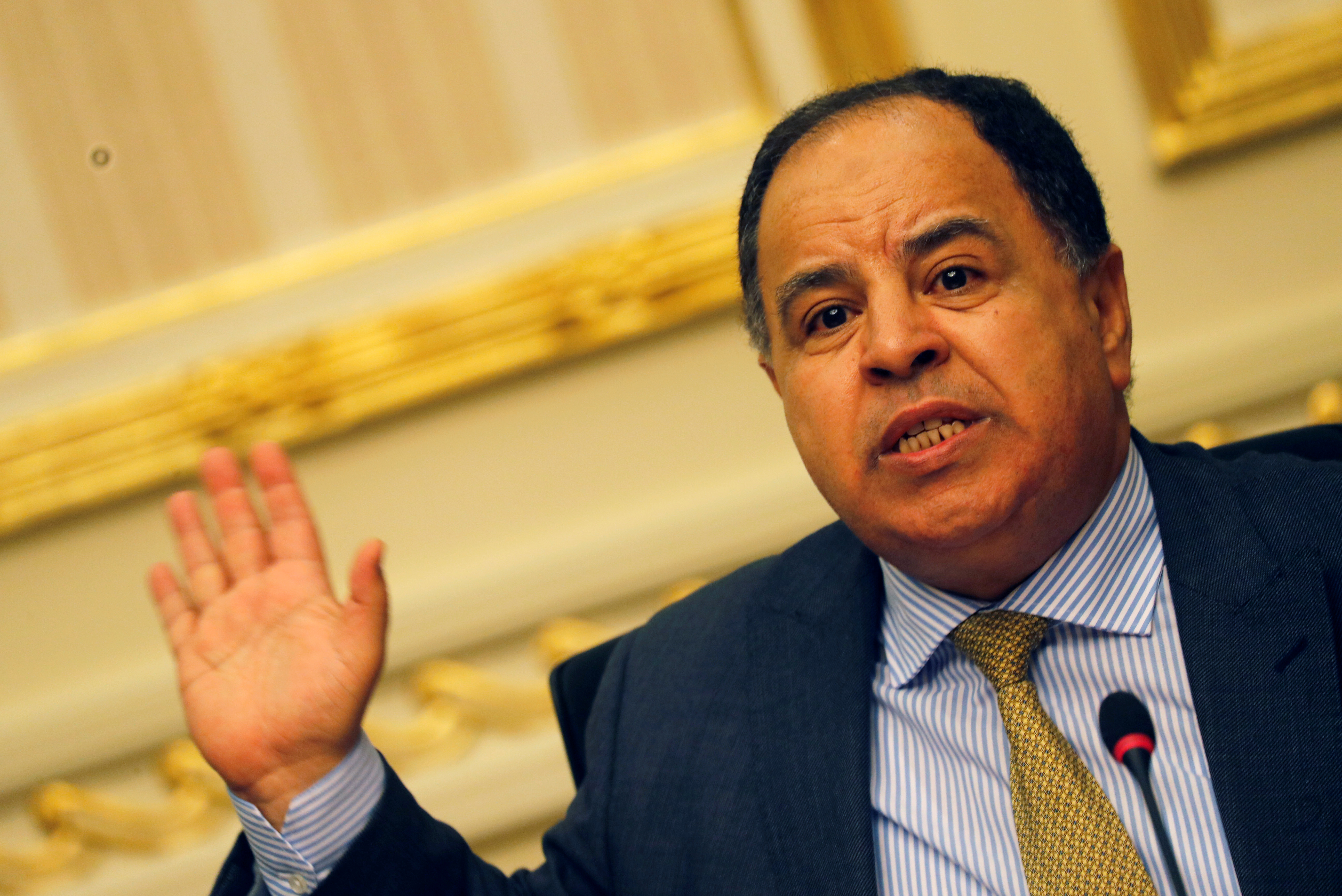 Egypt's Finance Minister Mohamed Maait gestures during a news conference in Cairo, Egypt