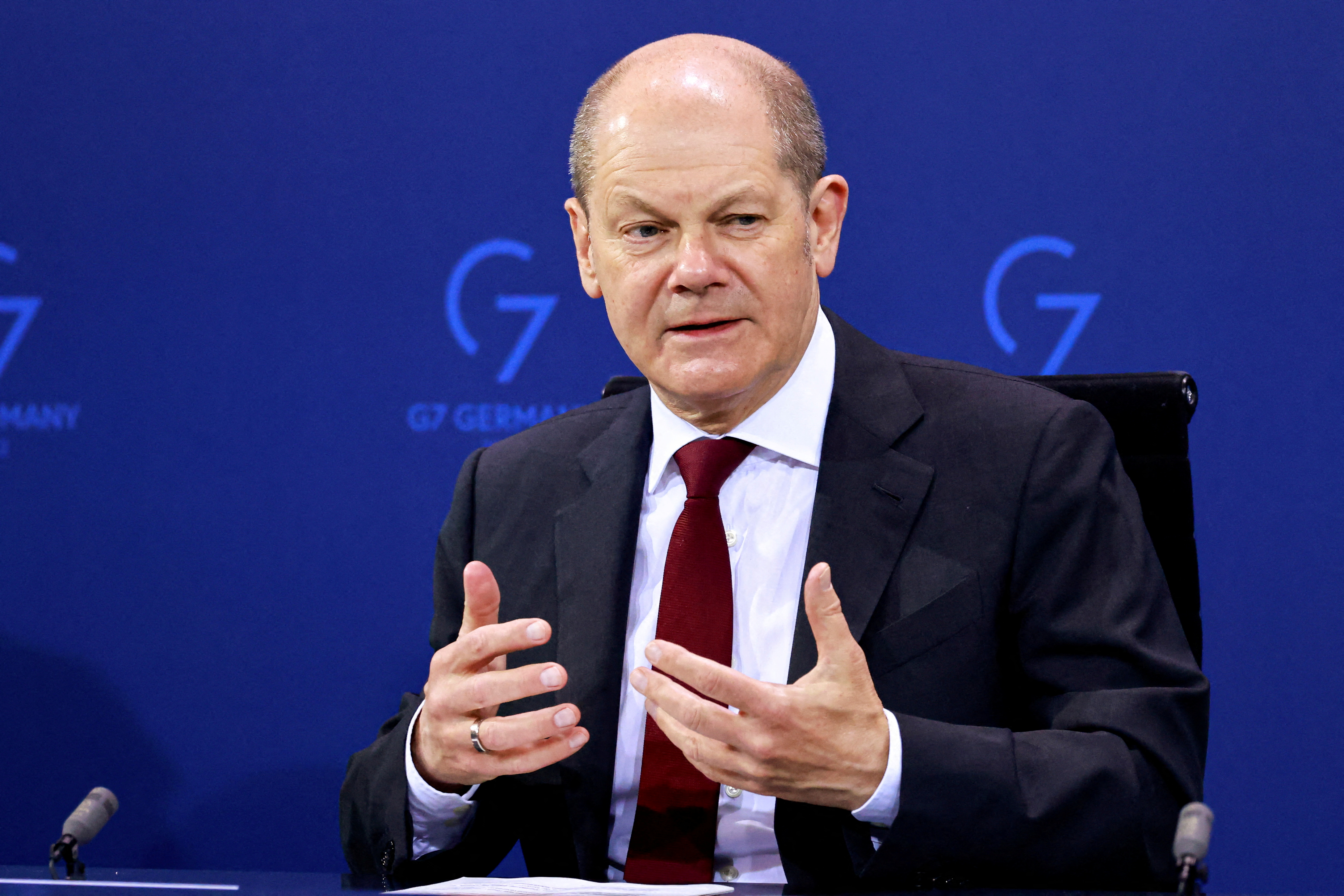 German Chancellor Olaf Scholz holds a news conference, in Berlin