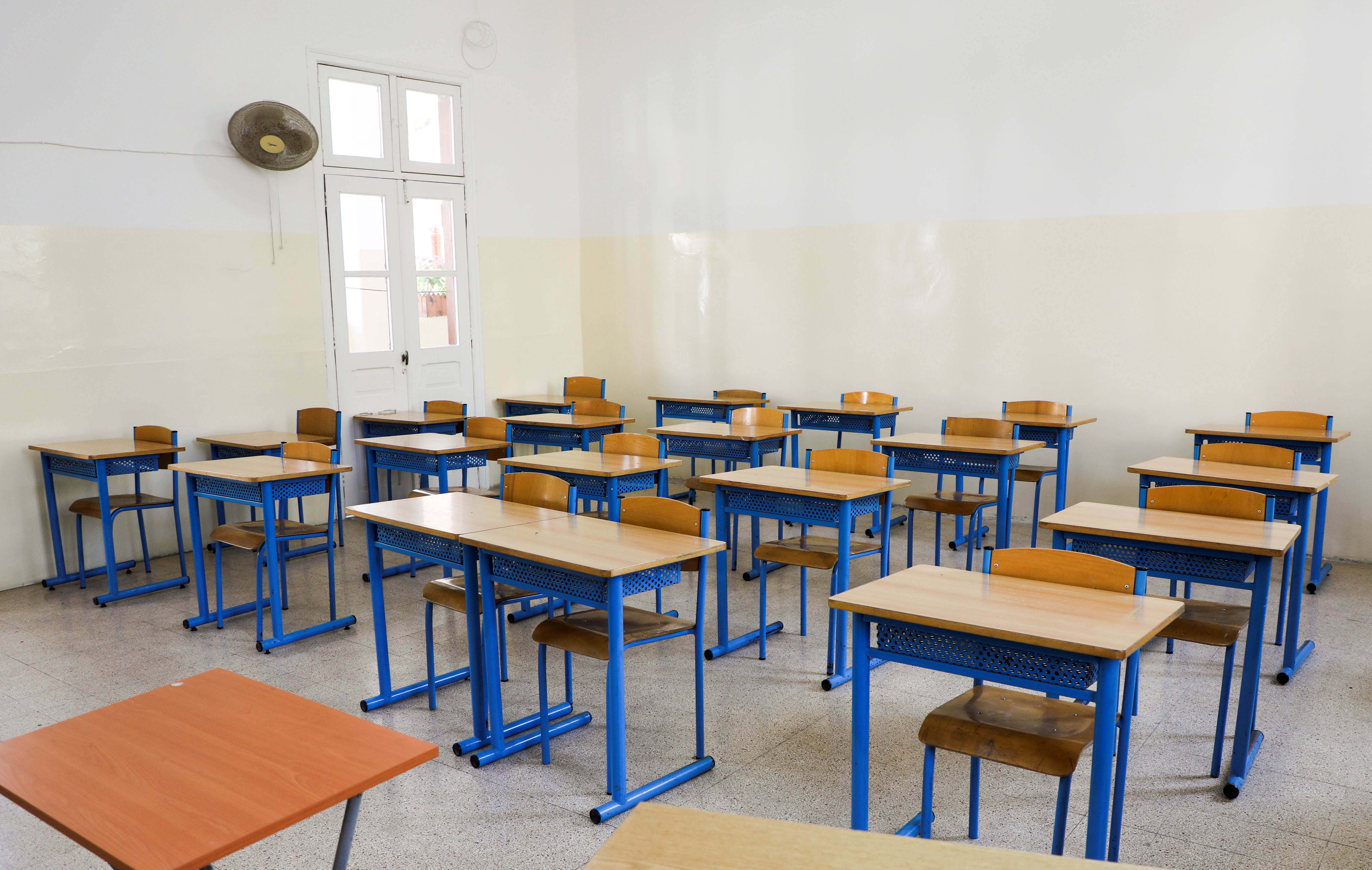 An empty classroom is pictured at College des Freres Sacre-Coeur in Beirut, Lebanon, June 25, 2021. Picture taken June 25, 2021. REUTERS/Mohamed Azakir