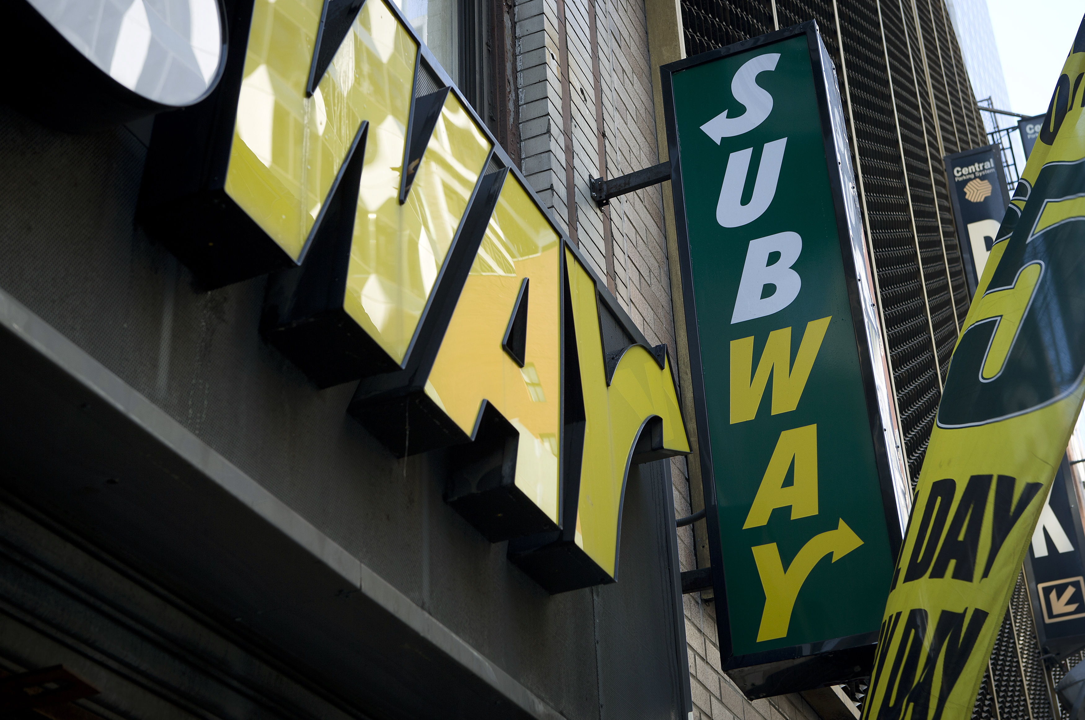 A Subway sandwich shop logo is pictured in the Manhattan borough of New York