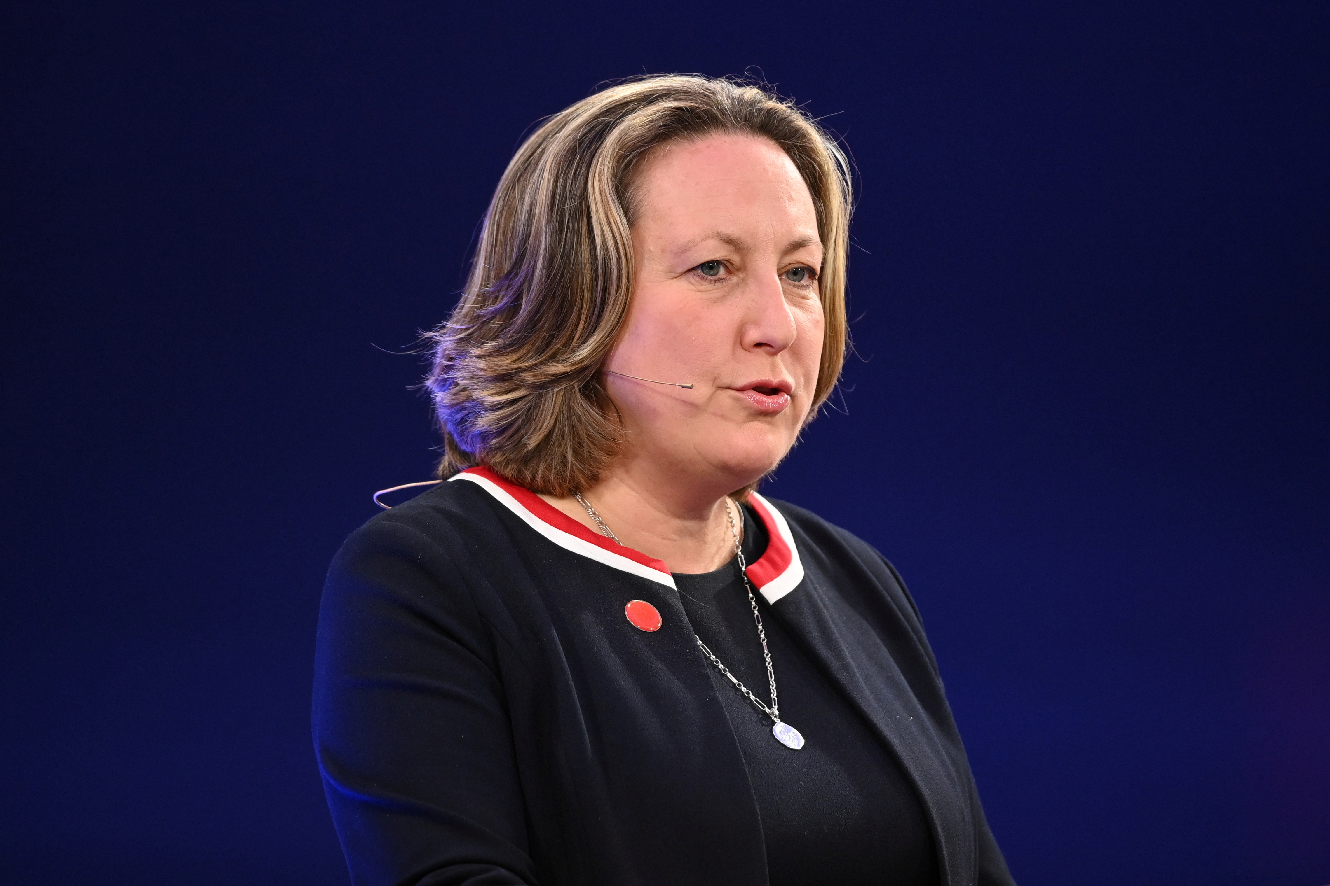 Britain's International Trade Secretary Anne-Marie Trevelyan speaks during the Global Investment Summit at the Science Museum, in London, Britain, October 19, 2021. Leon Neal/Pool via REUTERS