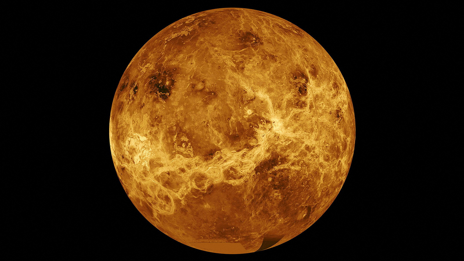 En esta imagen compuesta sin fecha del planeta Venus se utilizan datos de la nave espacial Magellan de la NASA y del Pioneer Venus Orbiter.