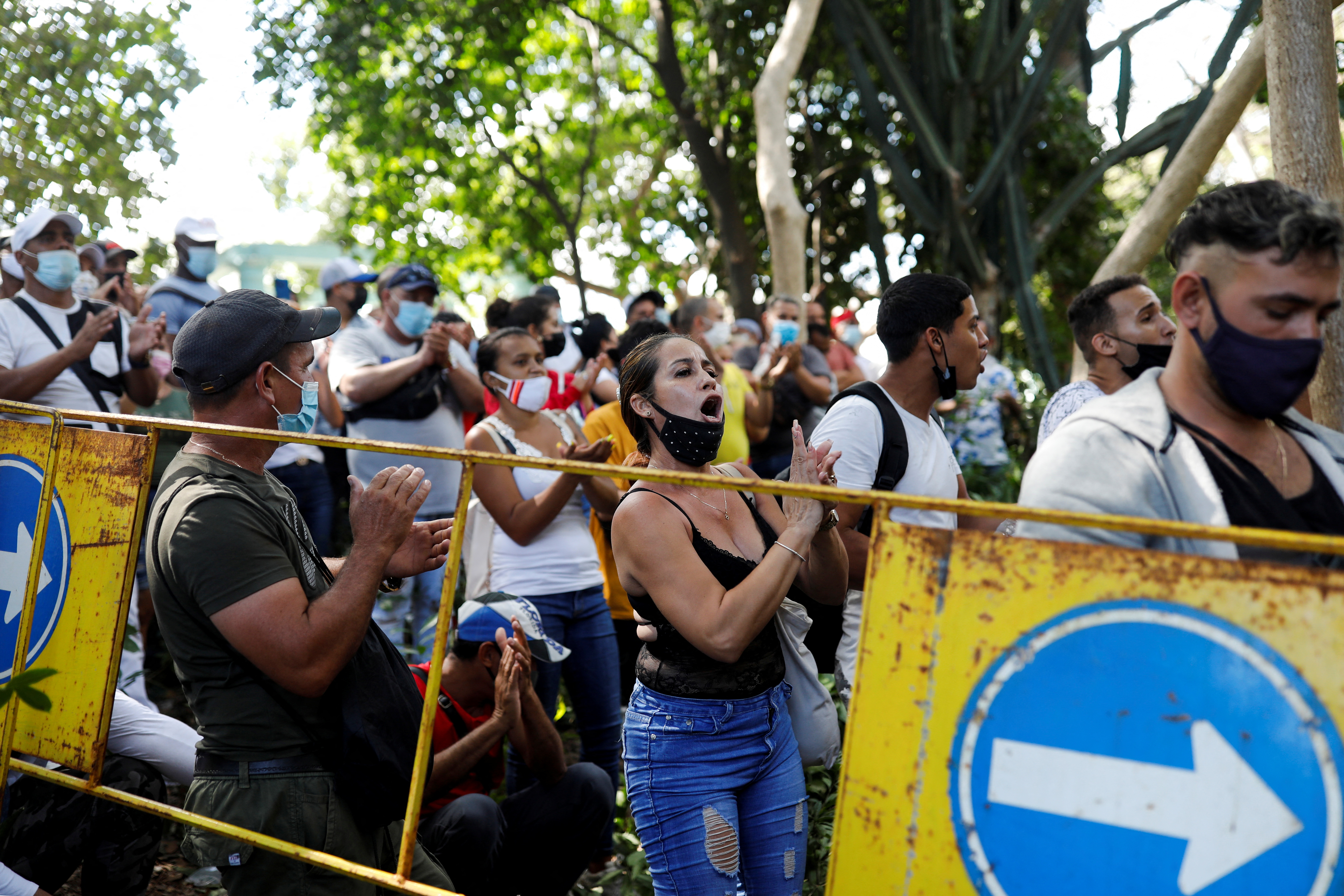 People protest outside Panama Embassy as country tightens visa requirements, in Havana