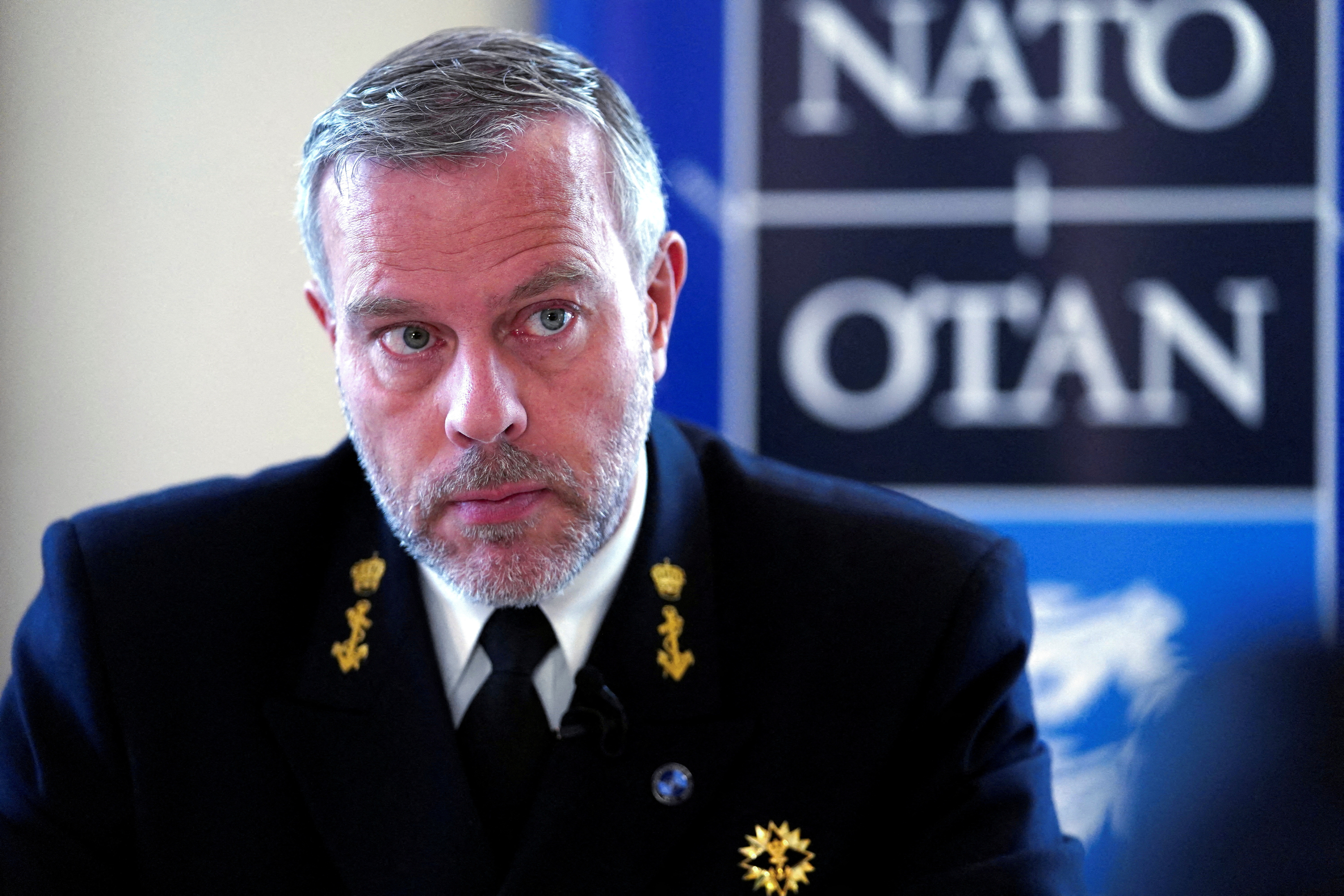 Admiral Bauer speaks during an interview in Tallinn