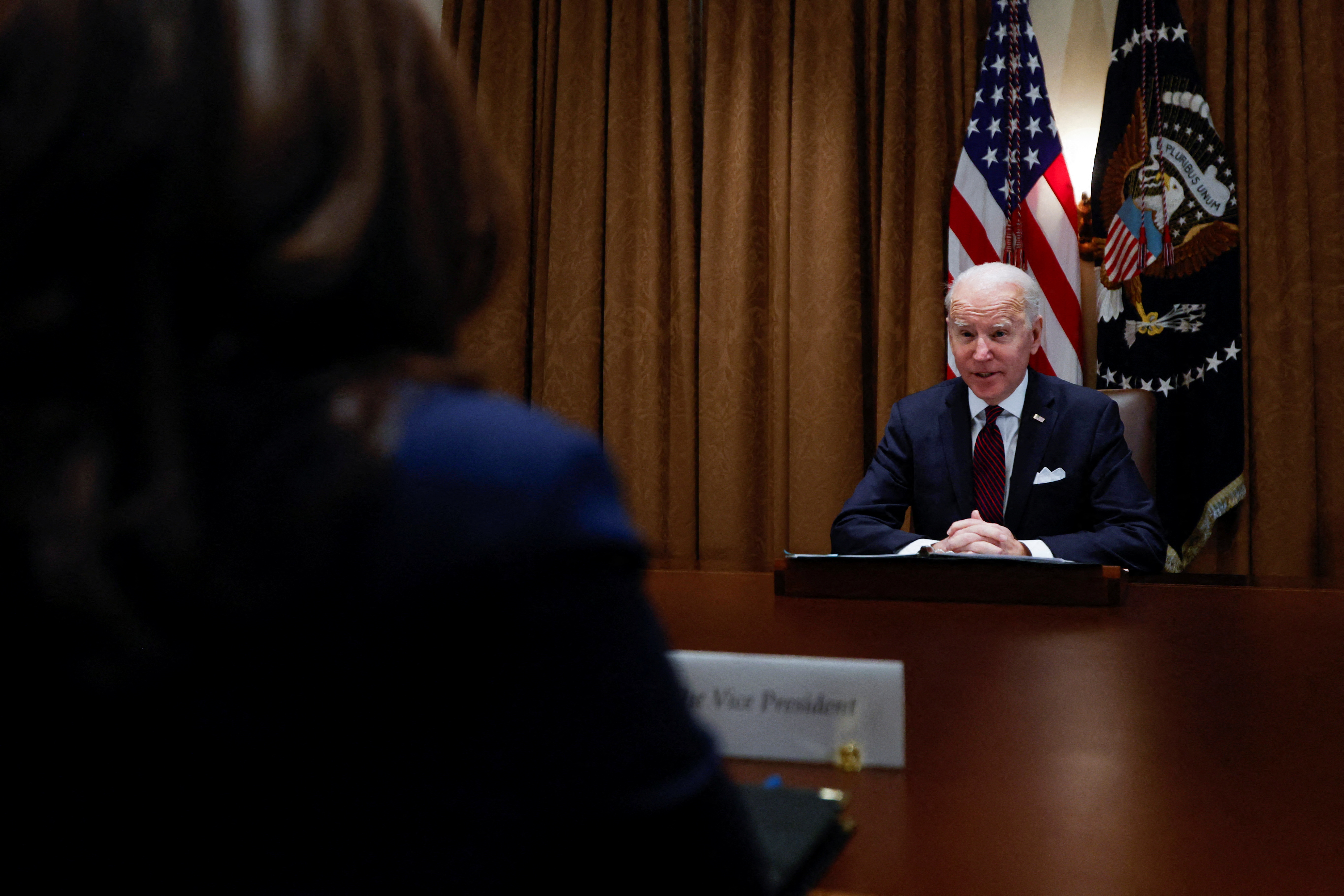 U.S. President Biden holds a meeting with his Infrastructure Implementation Task Force at the White House in Washington