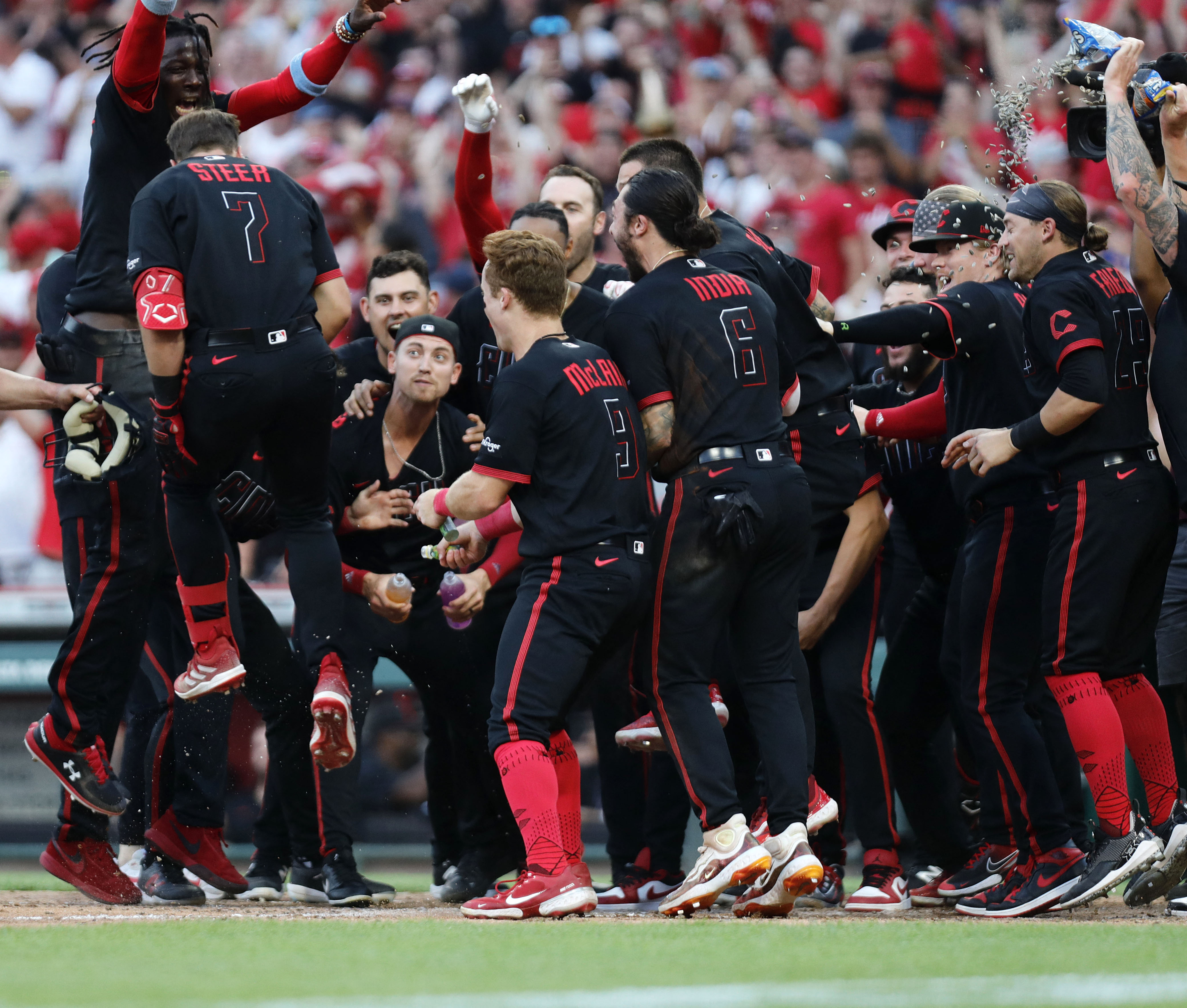 Download Fernando Tatis Jr Celebrates after Sliding Safely into