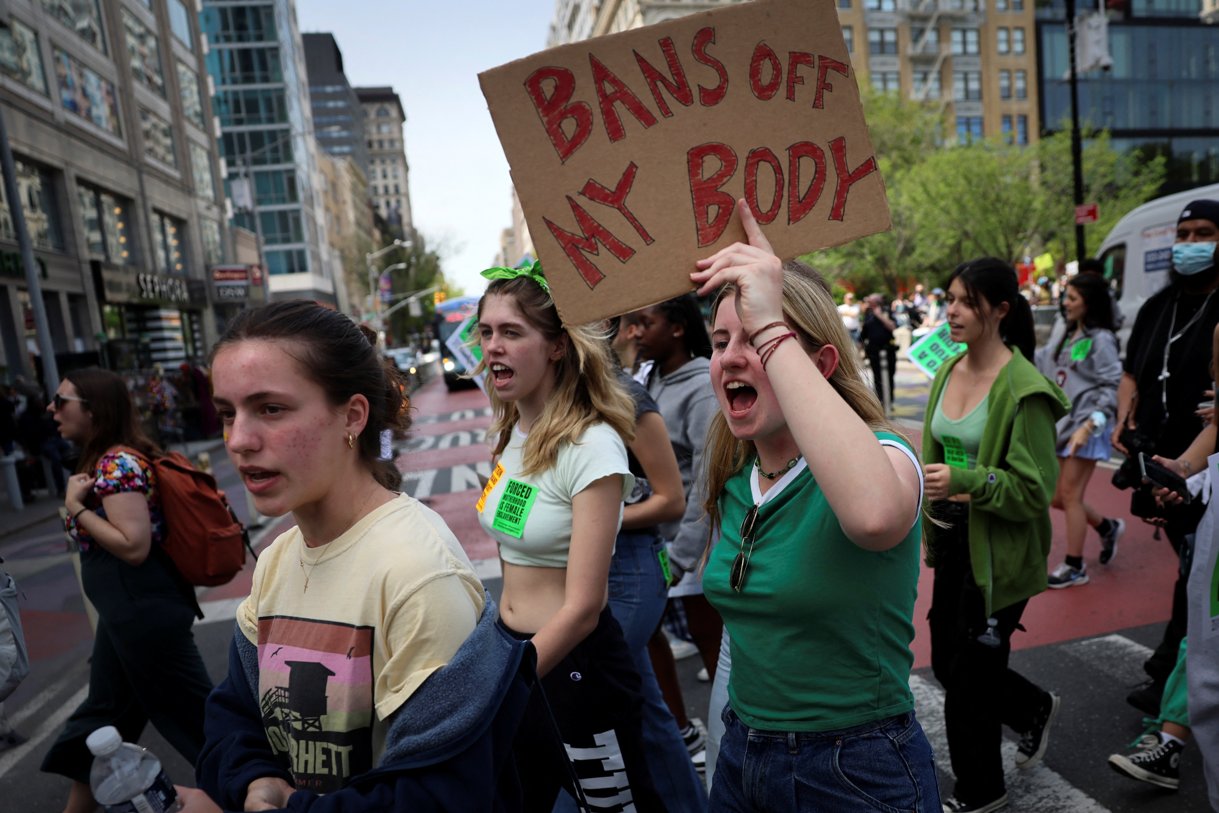 Students and others protest for abortion rights in New York City