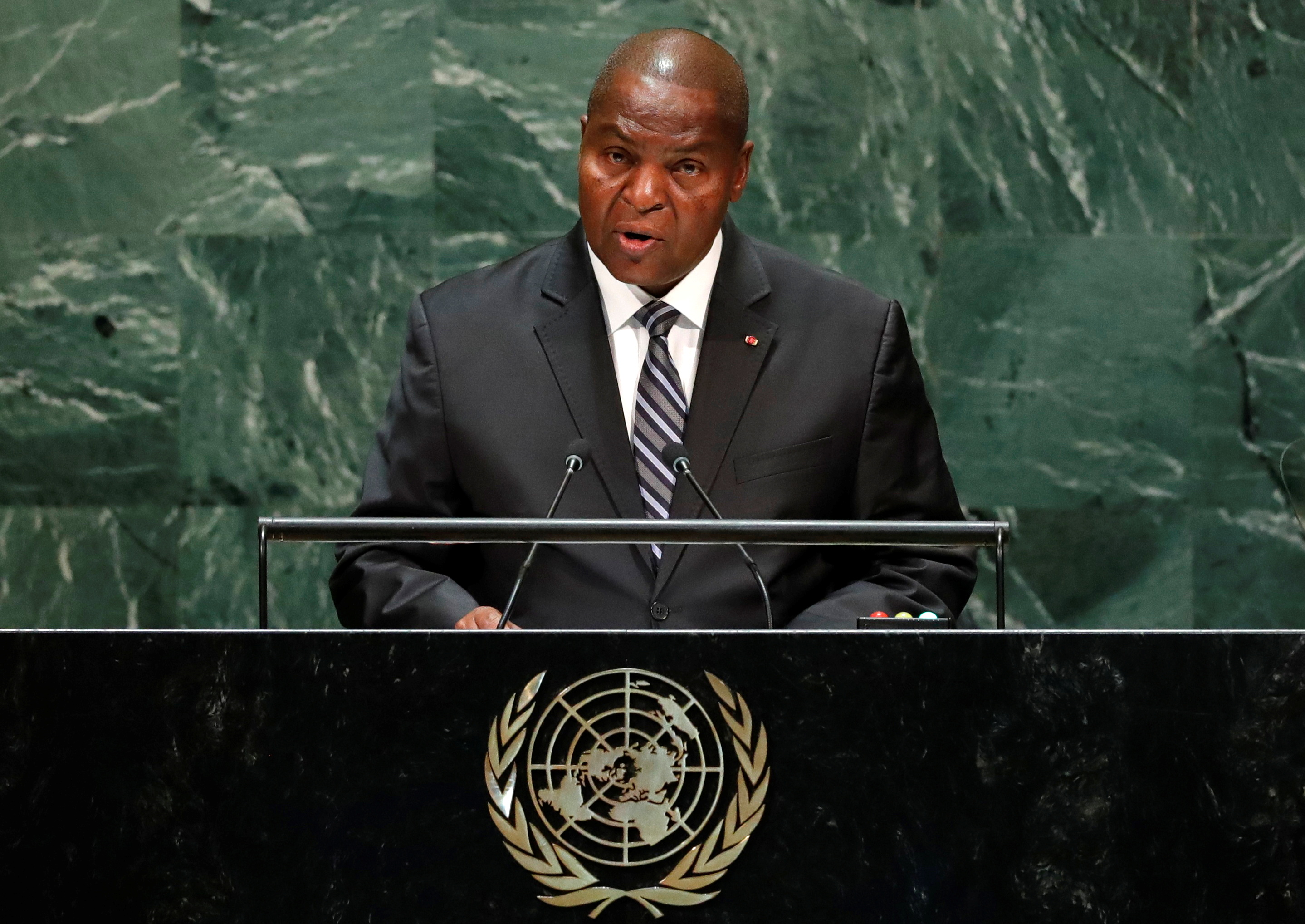 Central African Republic President Faustin Archange Touadera addresses the 74th session of the United Nations General Assembly at U.N. headquarters in New York City, New York, U.S.
