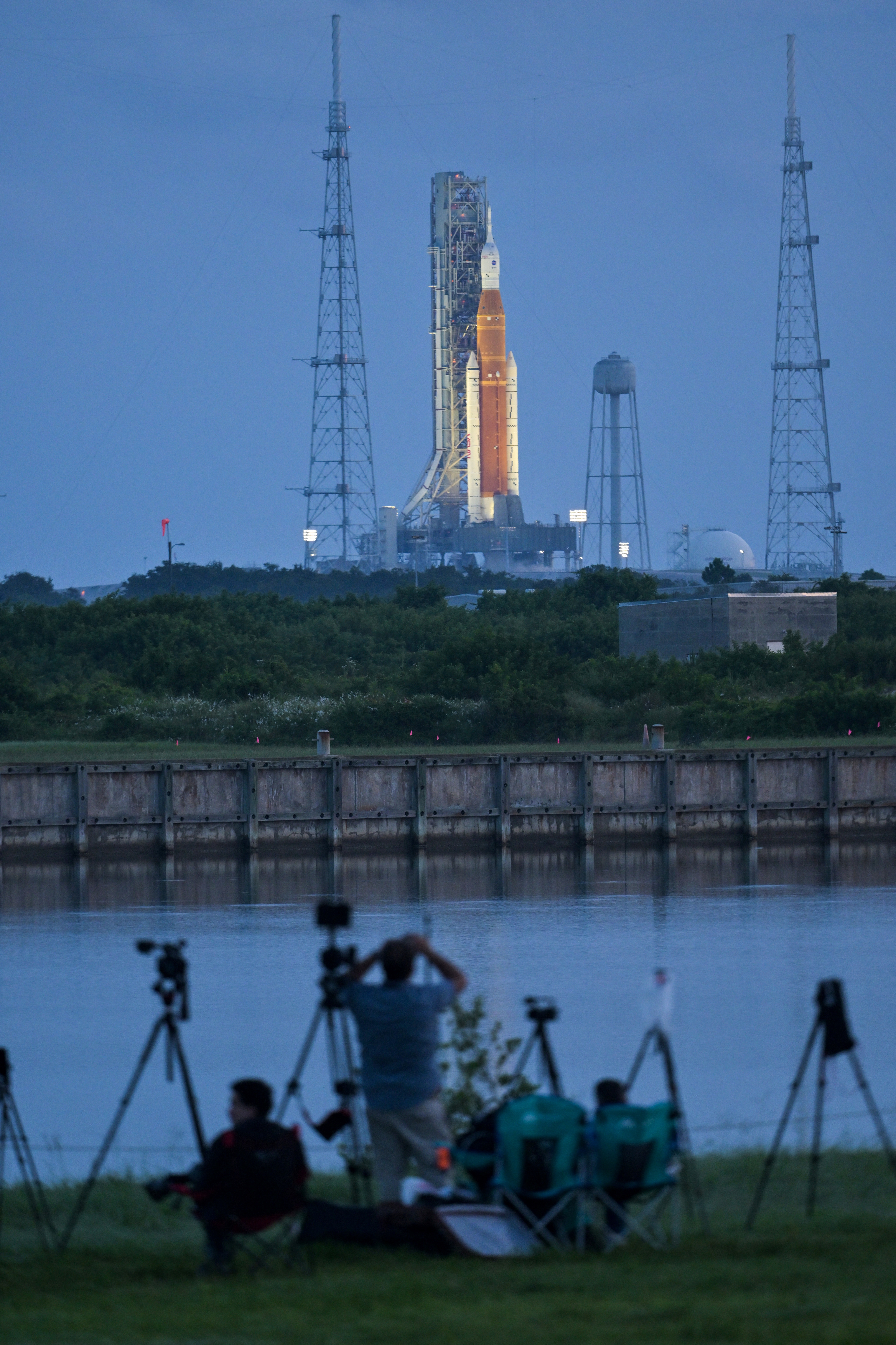 NASA's next-generation moon rocket stands on launch complex 39B as it is prepared for launch in Florida