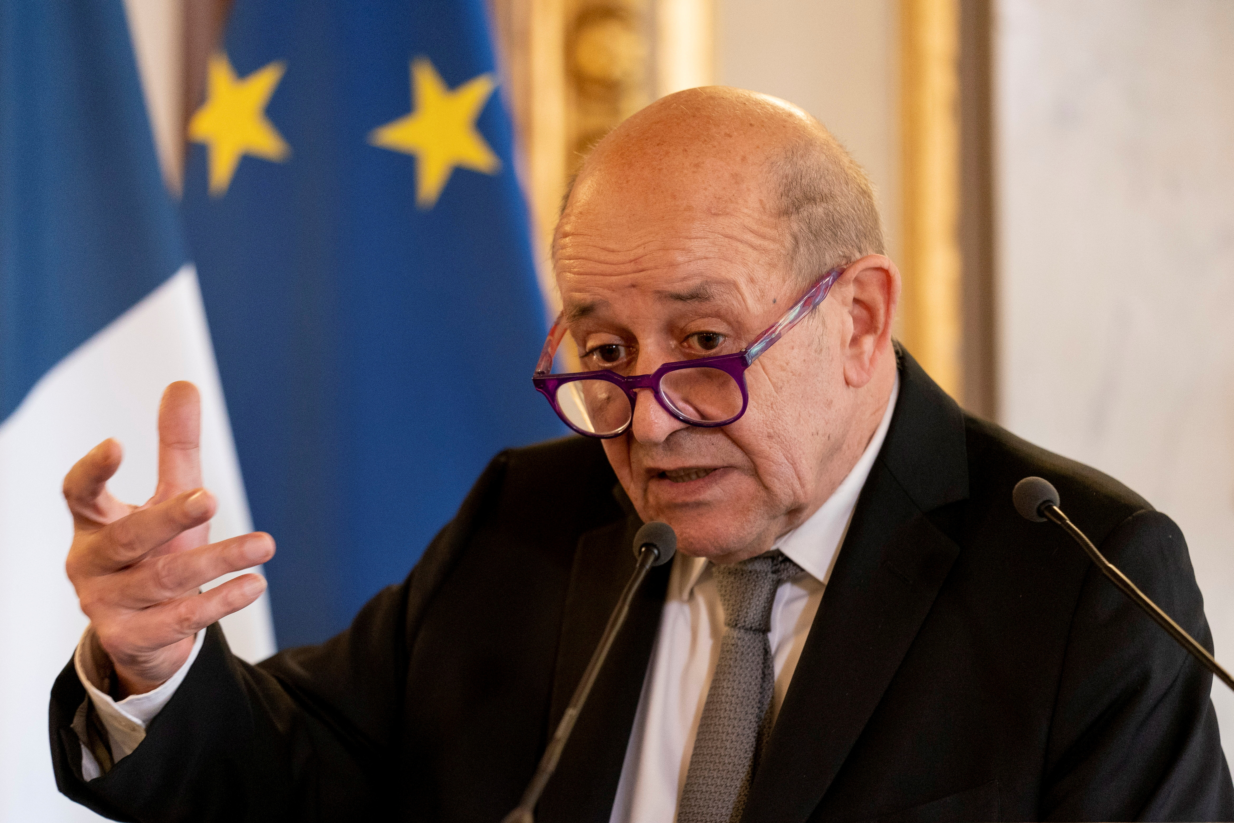 U.S. Secretary of State Antony Blinken, meets with French Foreign Affairs Minister Jean-Yves Le Drian at the French Ministry of Foreign Affairs in Paris