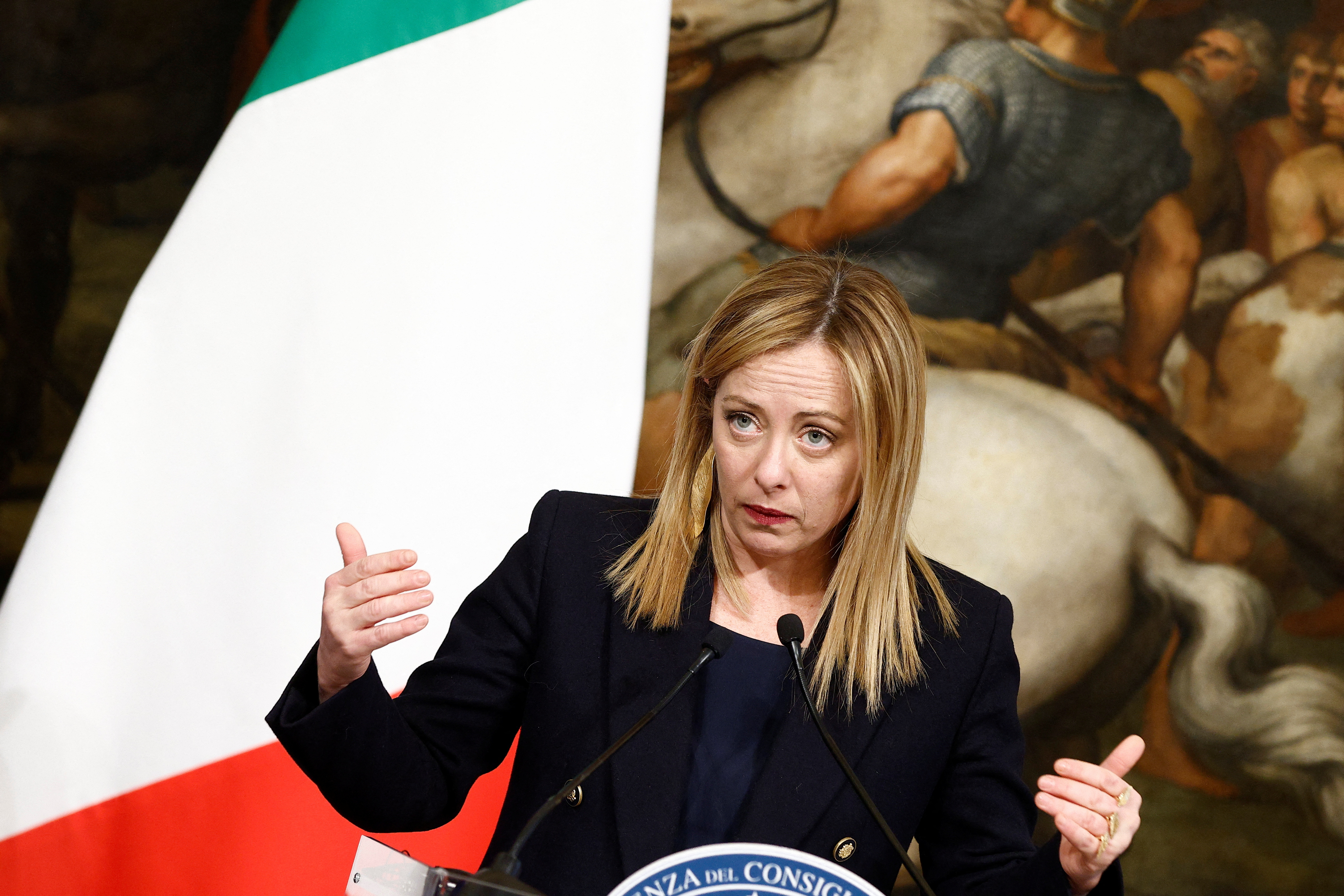 Italian PM Meloni and EU Council President Michel hold a news conference in Rome