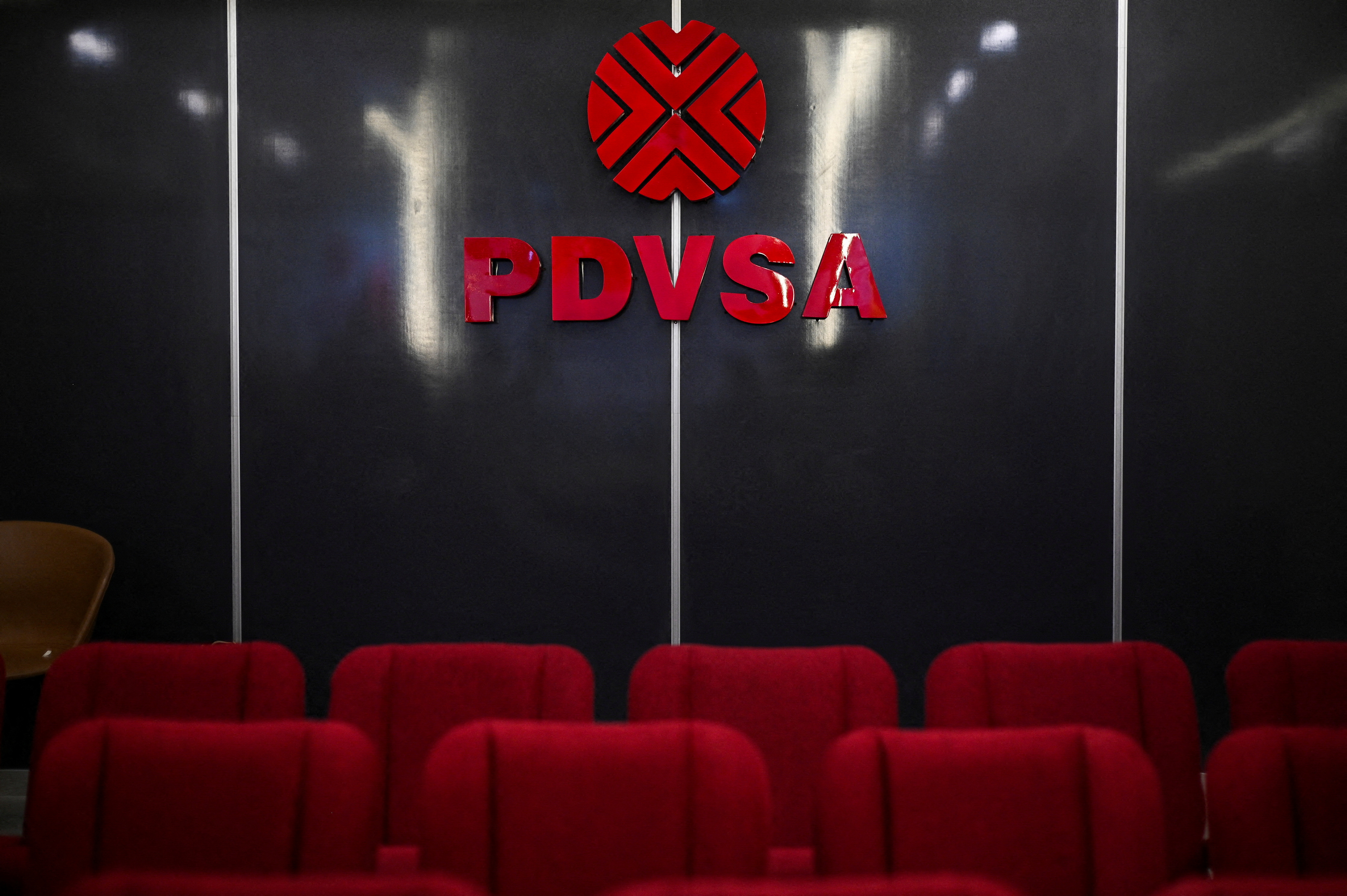 Logo of the Venezuelan state oil company PDVSA at the PDVSA headquarters, in Caracas, Venezuela