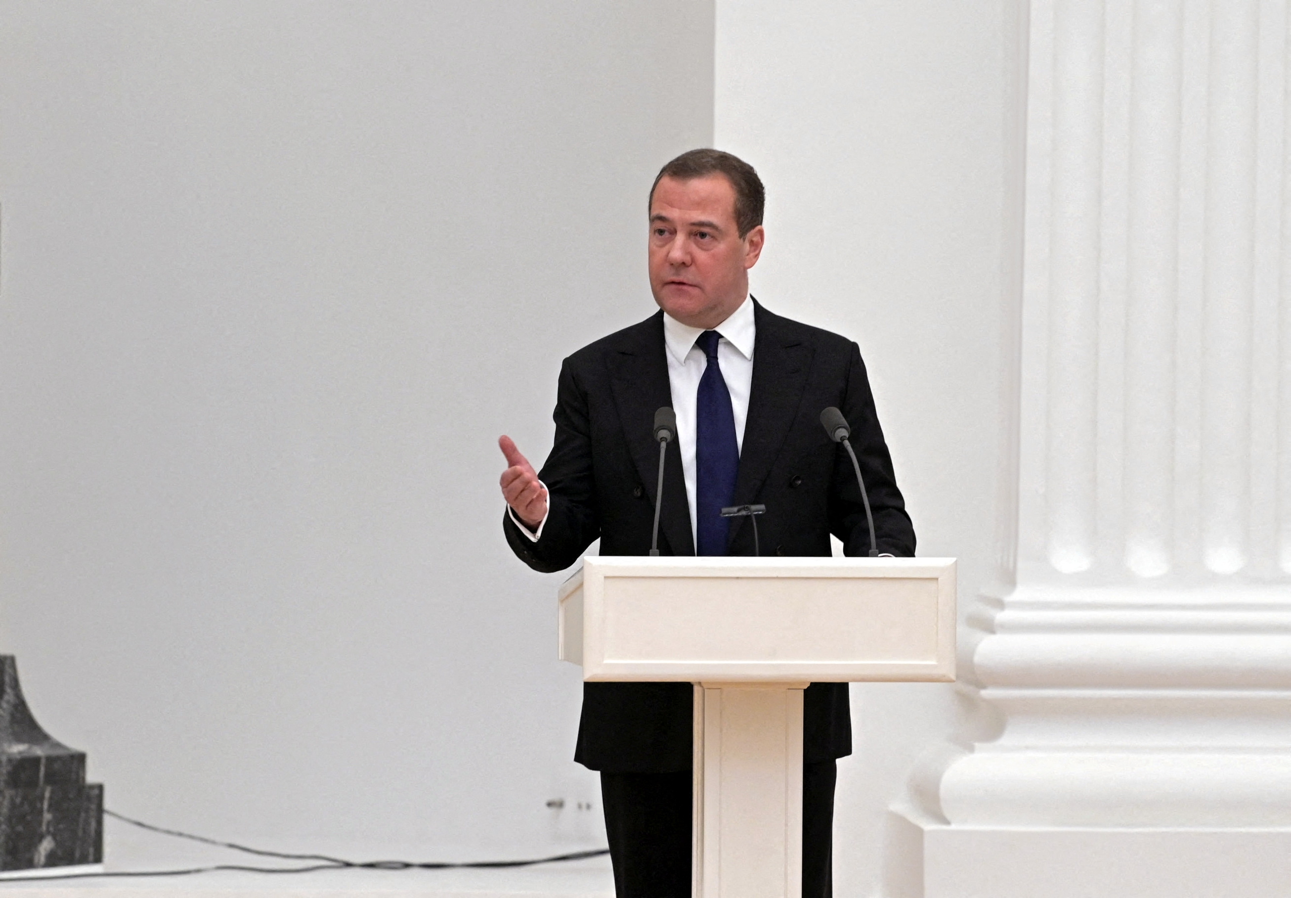 Deputy Chairman of Russia's Security Council Dmitry Medvedev attends a meeting with members of the Security Council in Moscow