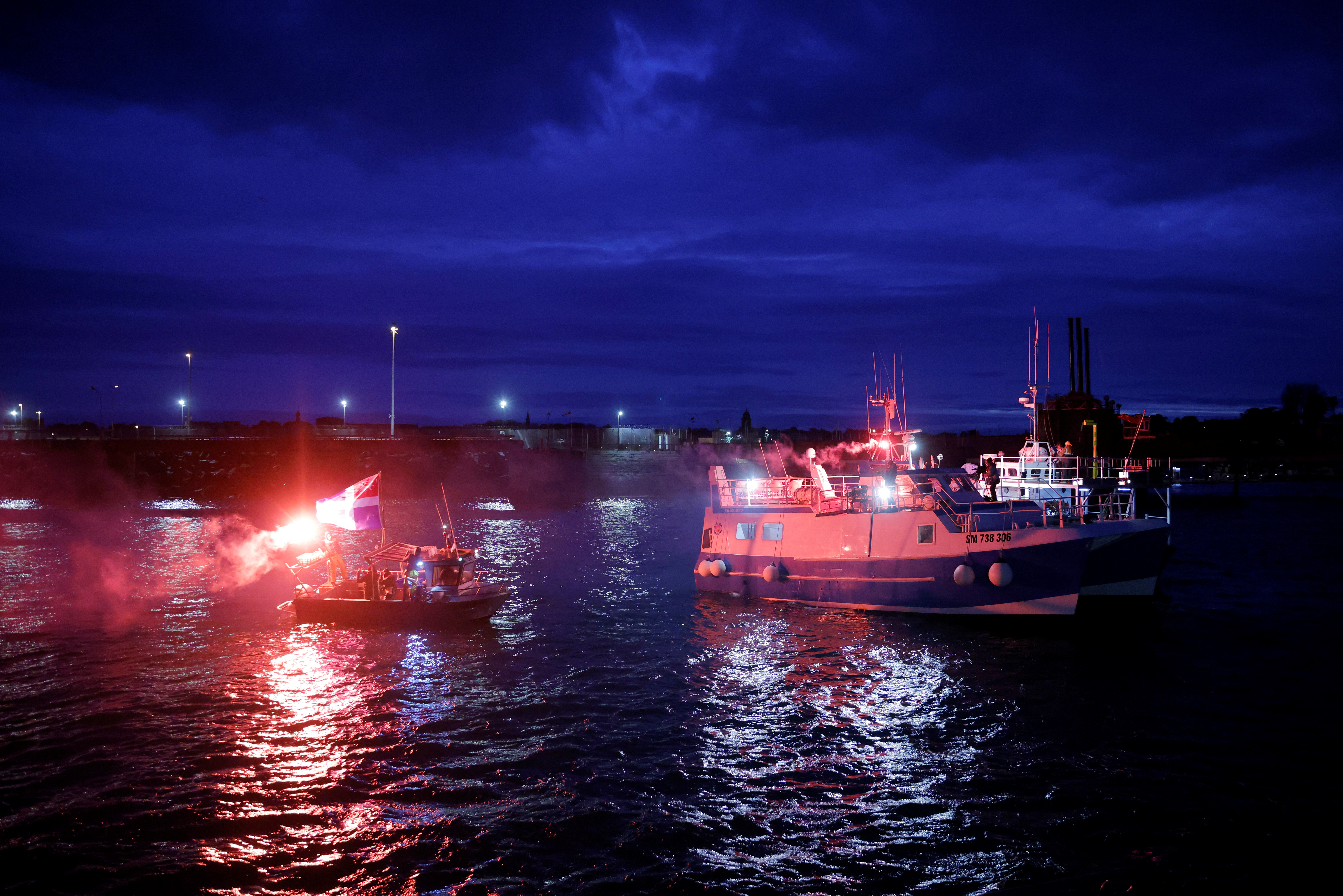French fishermen block boats at St Malo as they launch Brexit protests