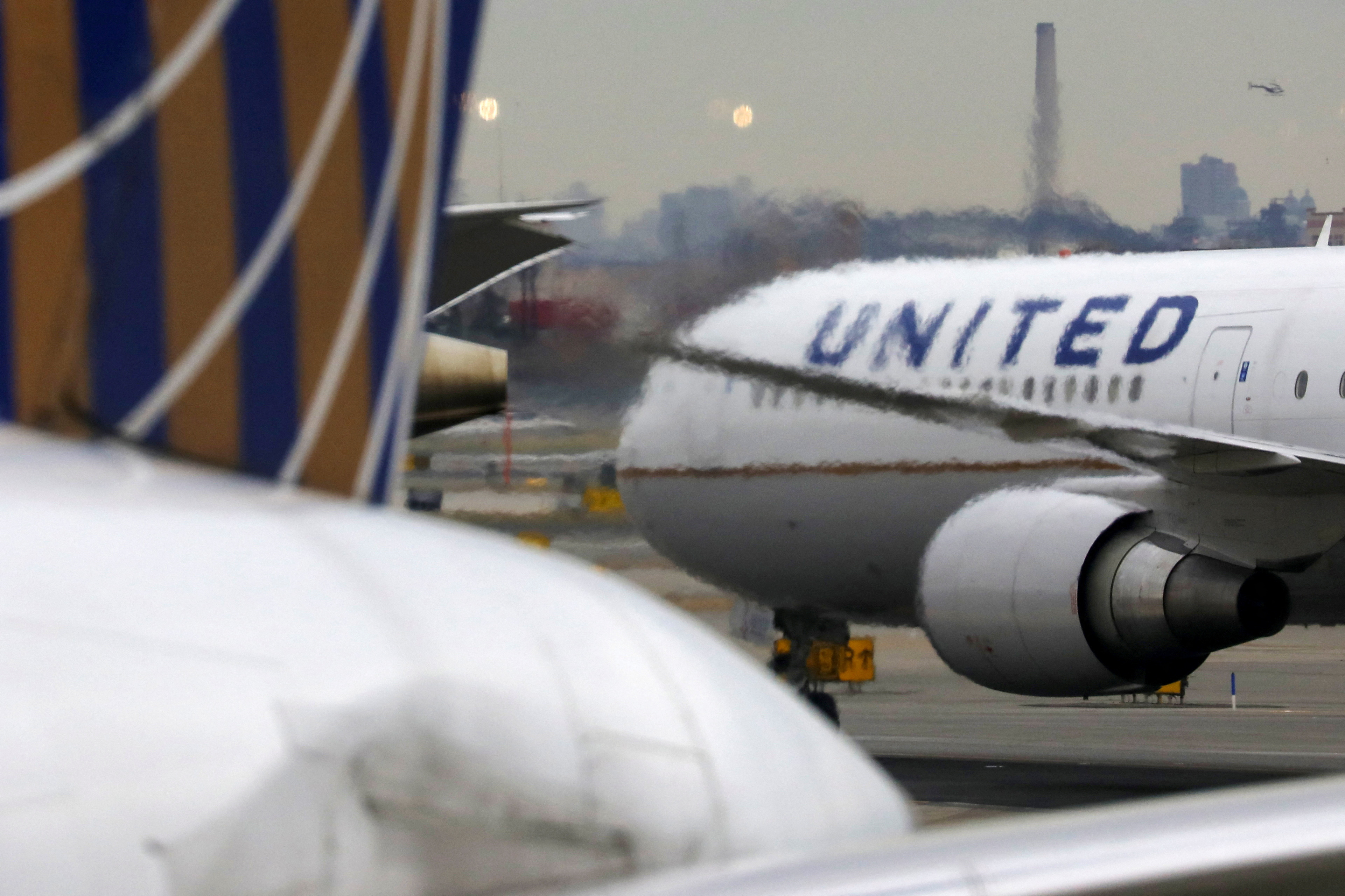 A United Airlines passenger jet is pictured in New Jersey