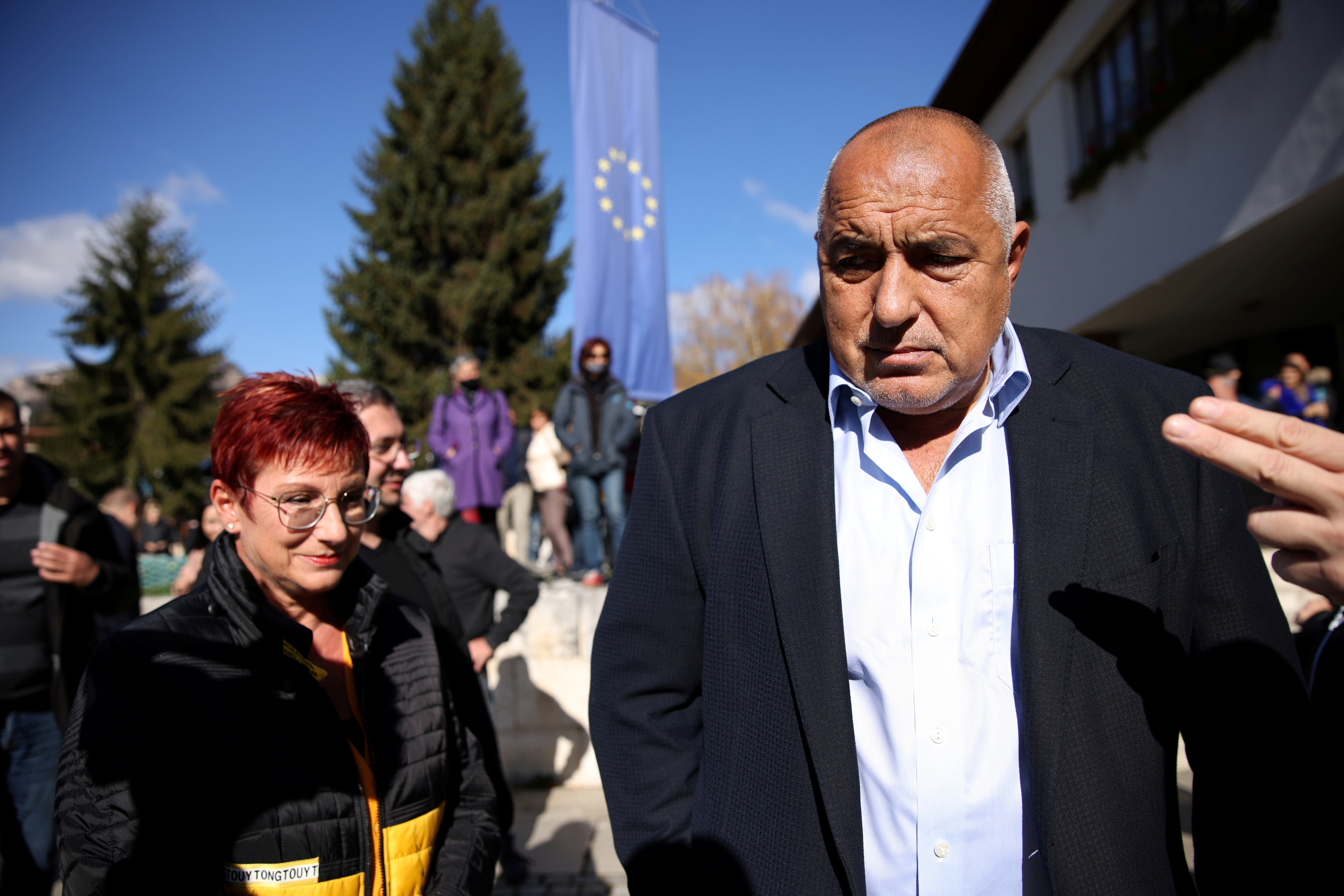 Boyko Borissov, former Bulgarian PM and leader of centre-right GERB party, meets supporters in Teteven