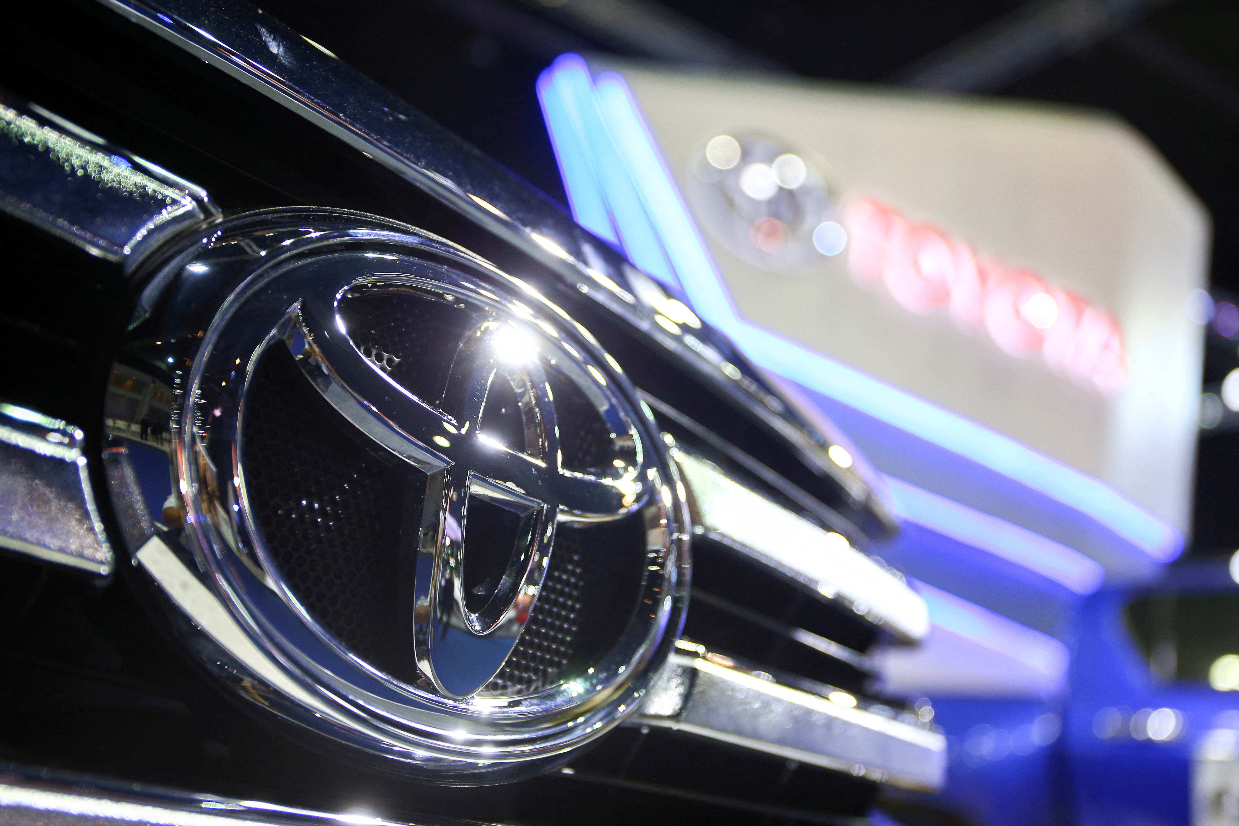 The Toyota logo is pictured at the 38th Bangkok International Motor Show in Bangkok
