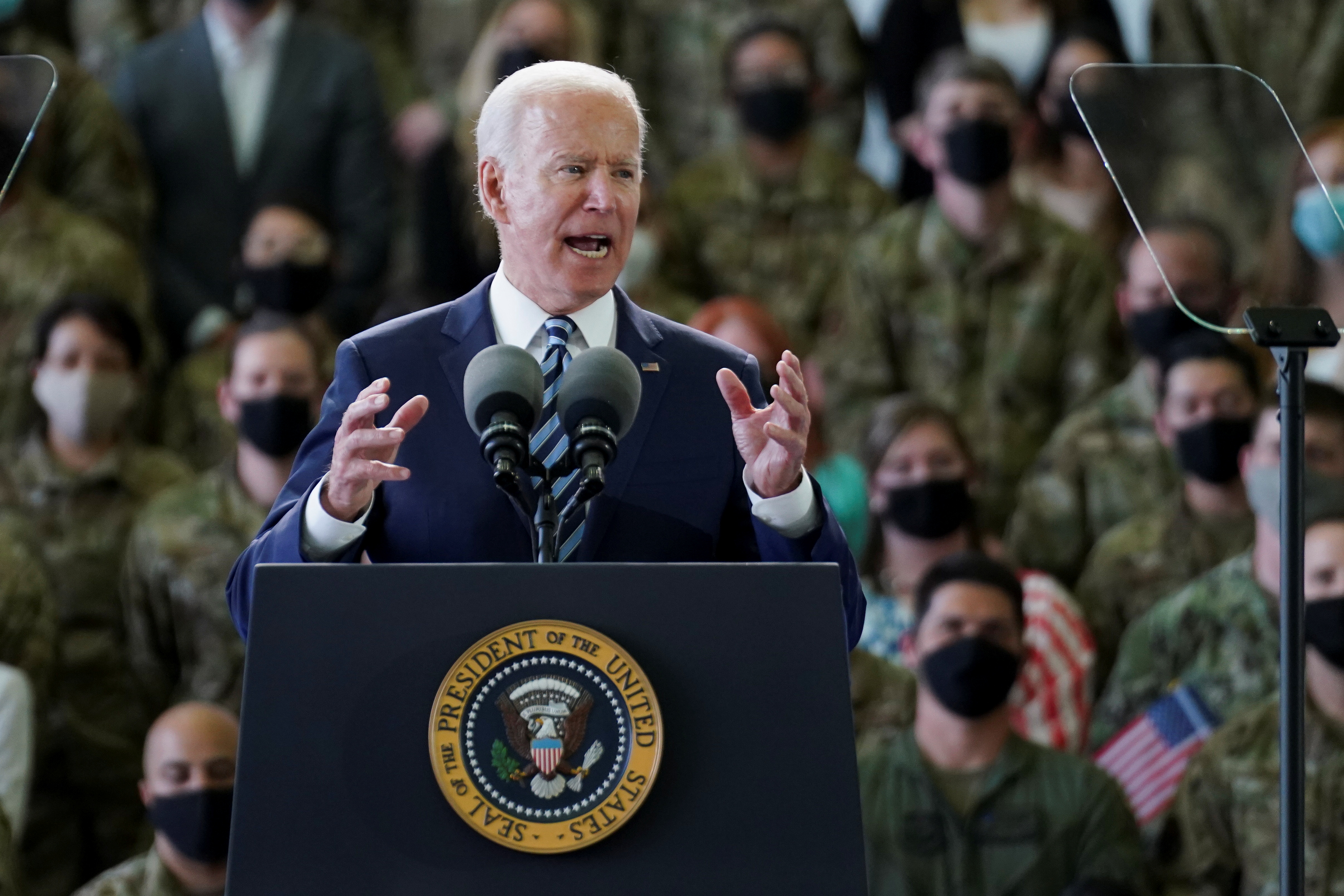 U.S. President Biden delivers remarks to U.S. Air Force personnel at RAF Mildenhall
