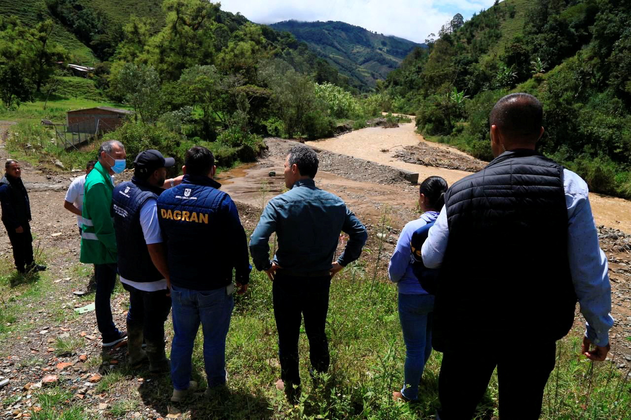 The Governor of Antioquia Anibal Gaviria arrives in the area affected by a flash flood that flooded a gold mine and left at least 10 dead, in Abriaqui