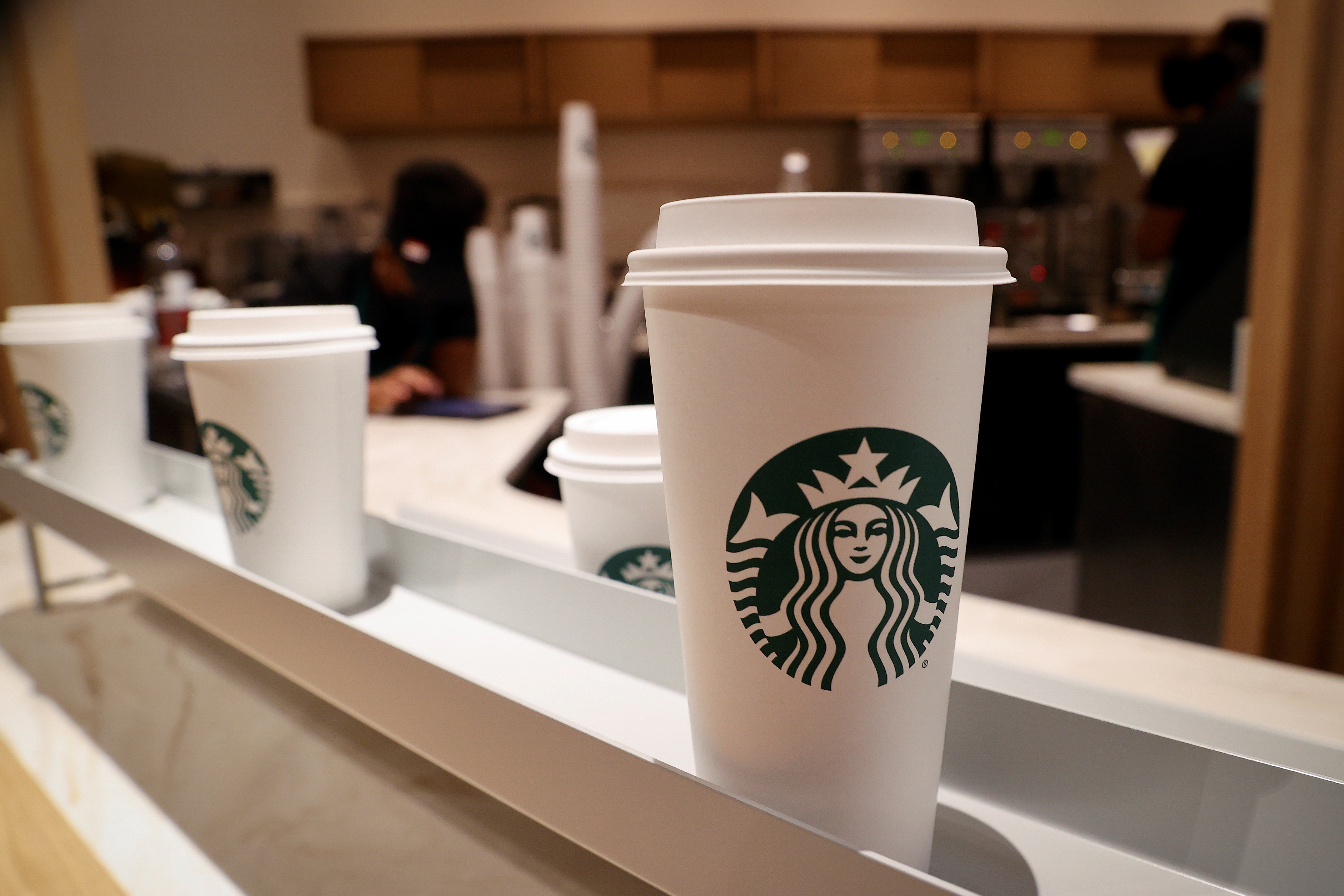 New Starbucks store, its first-ever in partnership with Amazon Go is pictured ahead of opening in New York