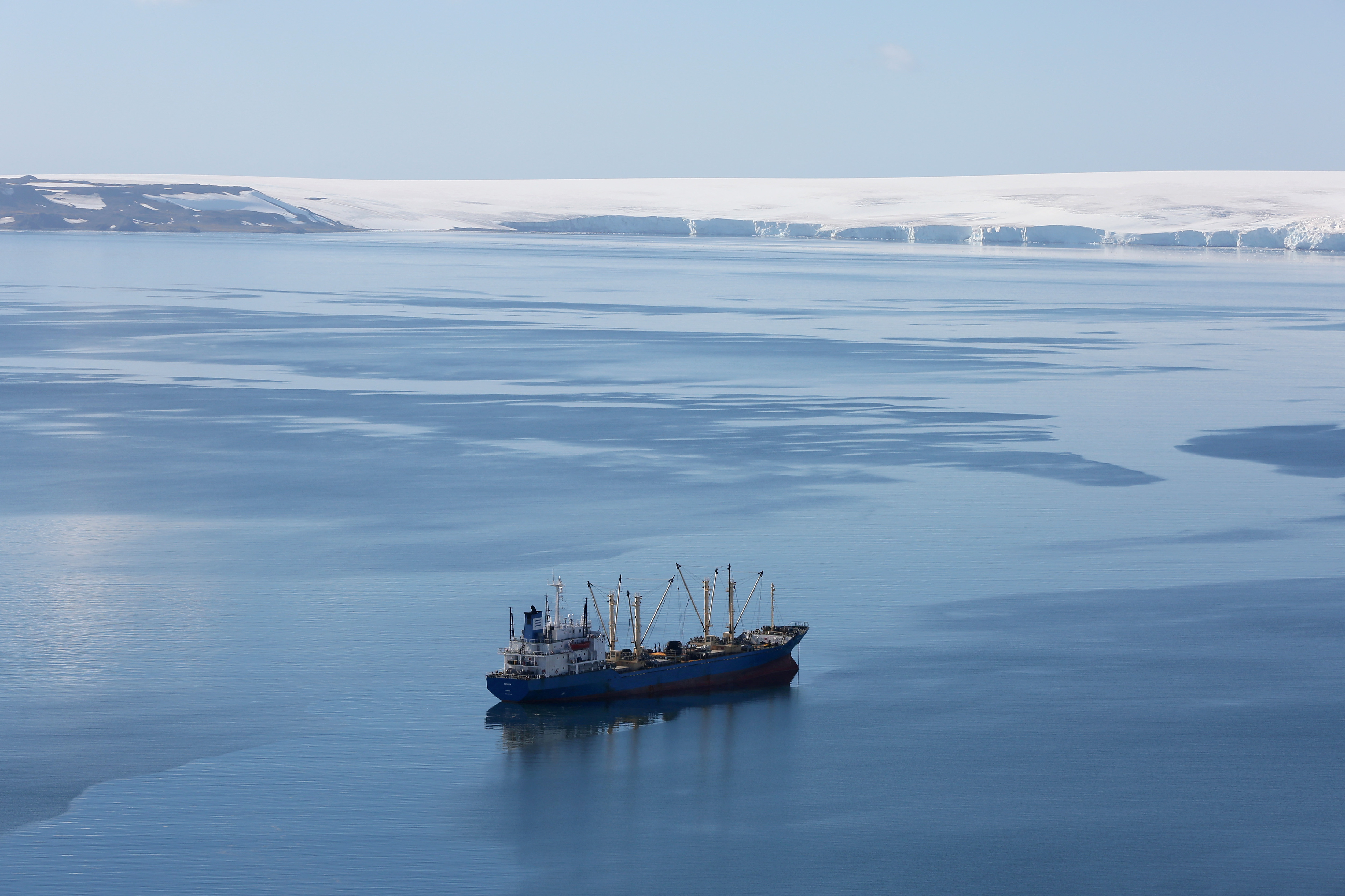 A krill fishing ship of unknown nationality is seen in Half Moon Bay, Antarctica, February 18, 2018. REUTERS/Alexandre Meneghini